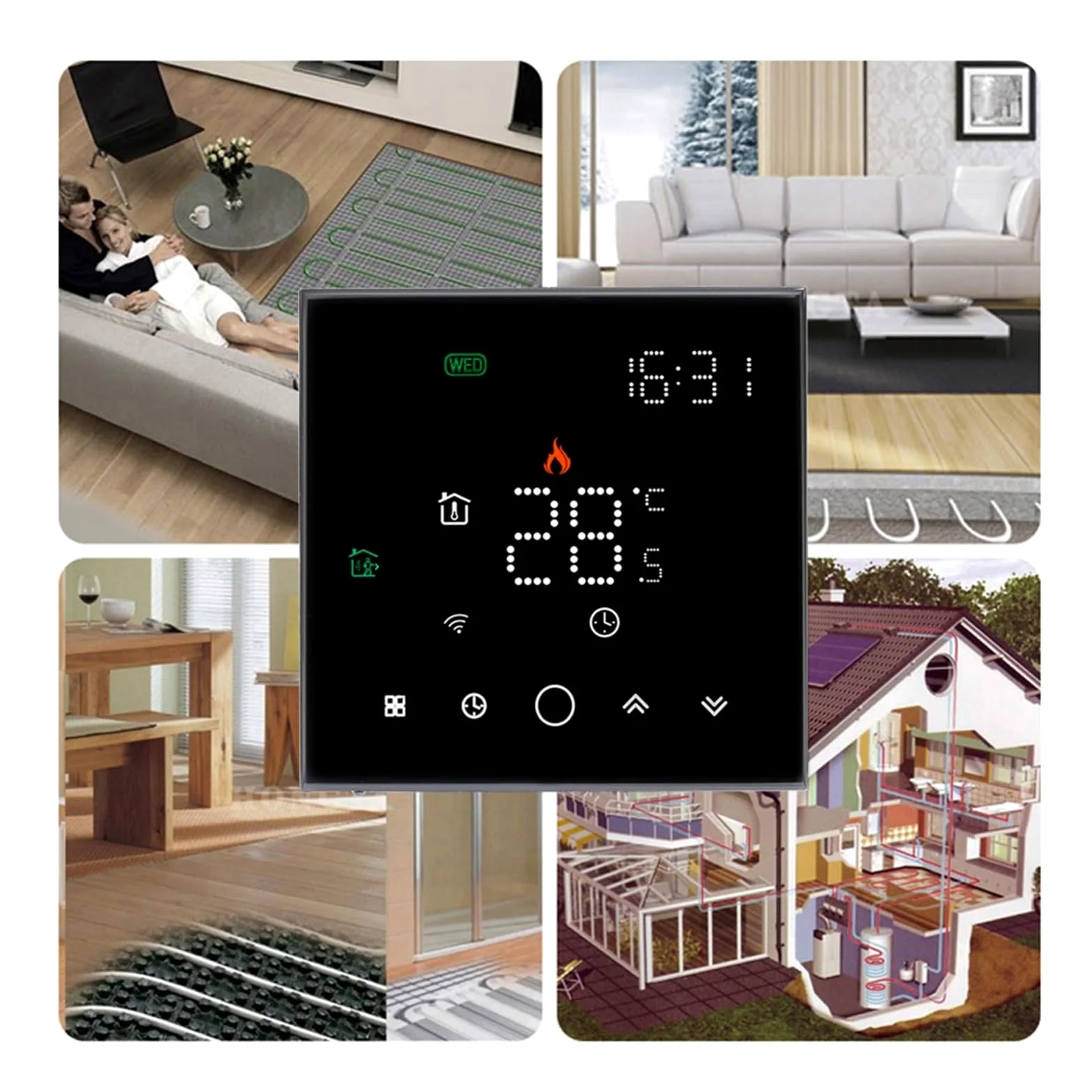 Termostat WiFi Inteligentny dotyk Ciepła podłoga Regulator temperatury Elektryczne ogrzewanie podłogowe Kocioł gazowy APP Zdalne sterowanie OszczęDza Energię I Koszty Ogrzewania(No wifi black GA)