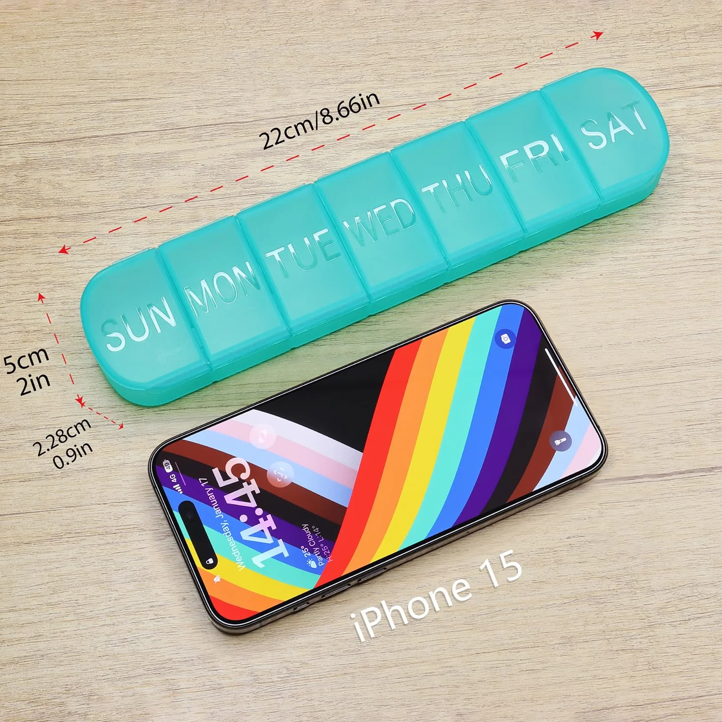 FHORAIN Tygodniowy organizator tabletek, 7-dniowe pudełko na tabletki, przenośny planner tabletek, codzienny pojemnik na witaminy do przechowywania oleju rybnego, witamin, suplementów (cyjan)