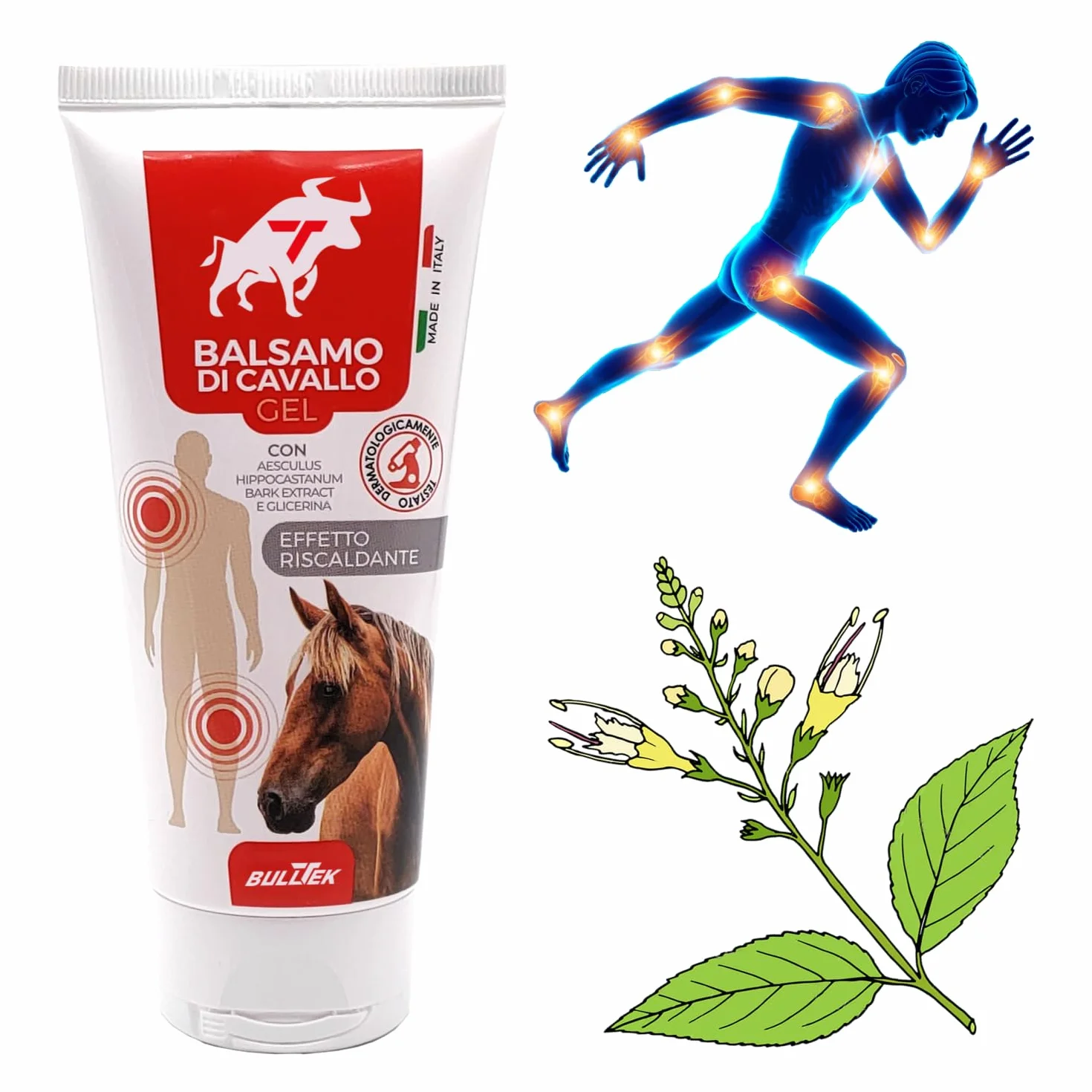Balsam koński, żel wyprodukowany we Włoszech efekt termoaktywny na bóle stawowe, do masażu mięśni, testowany dermatologicznie, kojący, regenerujący, przeciwdrobnoustrojowy