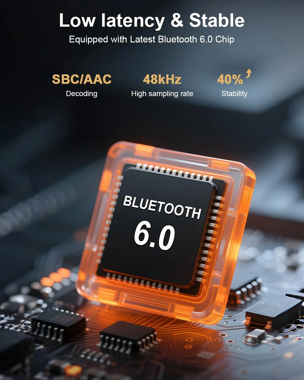 Bluetooth 6.0 Receiver Hi-Res Wireless Audio Adapter Low Latency for Stereo Speakers Home Audio