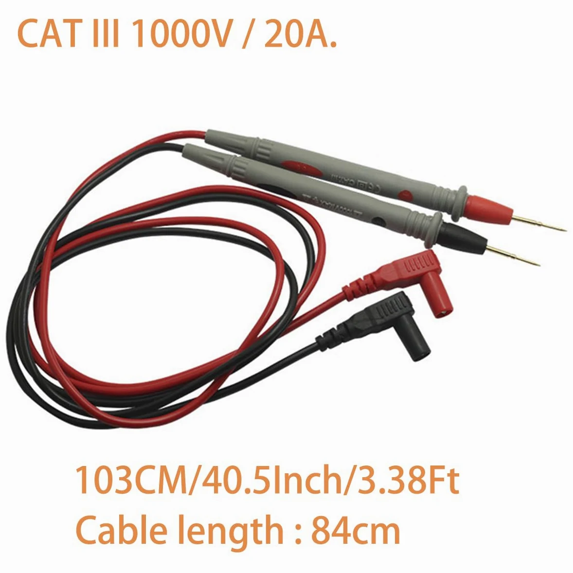 Kable testowe 1000 V 20 A Ultra-ostre pozłacane sonda testowa do miernika multimetru Test ołowiu, 40,5 cala / 103 cm, końcówki testowe multimetru do Fluke/AstroAI/INNOVA/Klein Multimetr