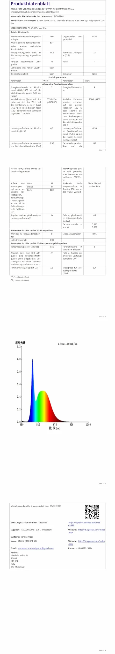 Aigostar - Inteligentna żarówka C37 Mesh Bluetooth. 2700–6500K, ściemnialna RGB. Gwint E14, 6,5 W, 555 lm. Inteligentna żarówka LED kompatybilna z Alexą. W zestawie pilot. 6 sztuki