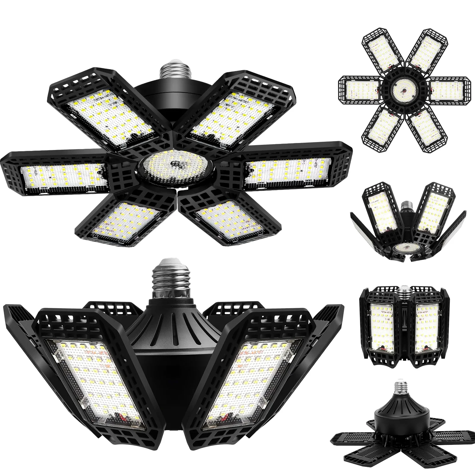 Zestaw 2 sztuk LED do garażu, 200 W, oświetlenie namiotu LED, oświetlenie garażowe E26/E27 Super jasne odkształcalne oświetlenie garażu LED z 6+1 regulowanymi panelami oświetlenia garażu, oświetlenie