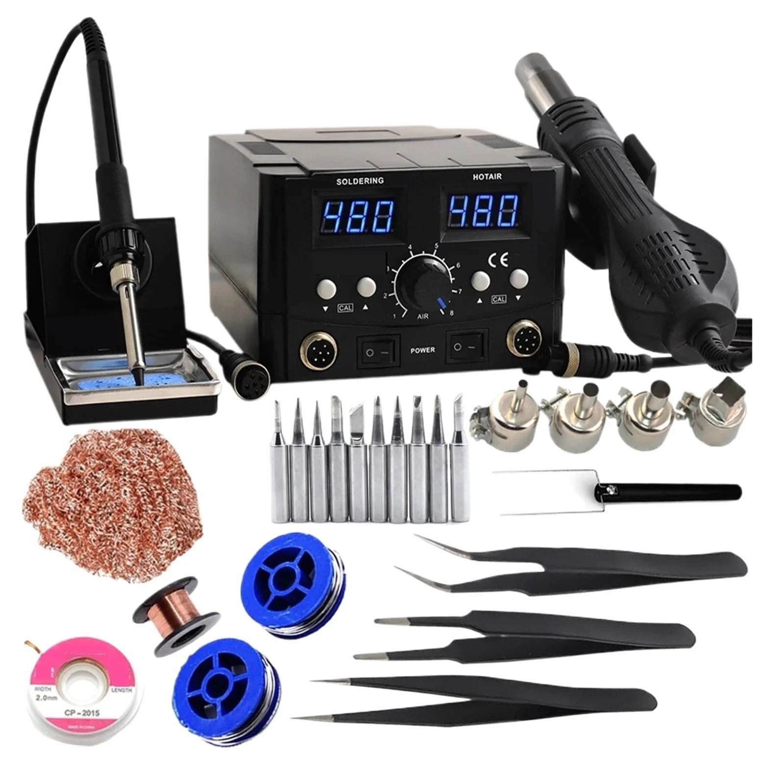 800 W 2 1 Cyfrowa Stacja Lutownicza ESD Hot Air Gun Spawanie Lutownicą Do Rozlutowywania SMD Szybkie Nagrzewanie(8588D TOOL SET 4)