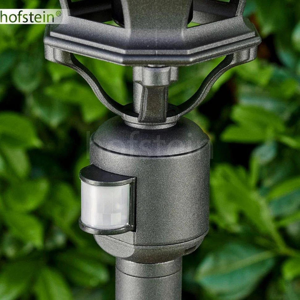 Lampa zewnętrzna Lentua z czujnikiem ruchu, oświetlenie drogi, odlew aluminiowy w kolorze czarnym z plastikowymi tarczami, lampa podłogowa 130cm, E27, IP44, bez żarówek