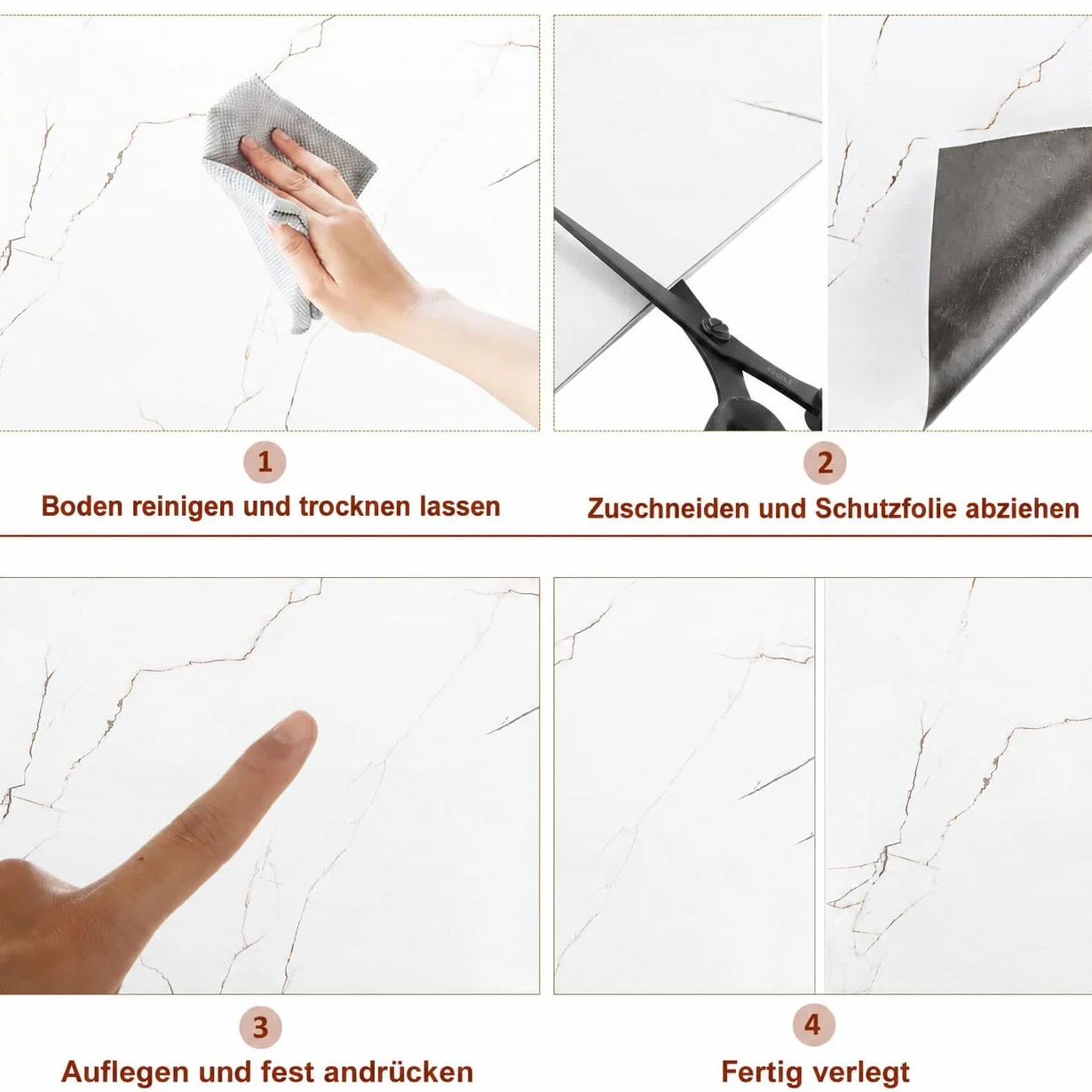 CYEER 40 sztuk / 3,6 m² samoprzylepne pokrycie gleby PCV 30 x 30 cm, samoprzylepny winyl biały marmur, samoprzylepne płytki do salonu, łazienki