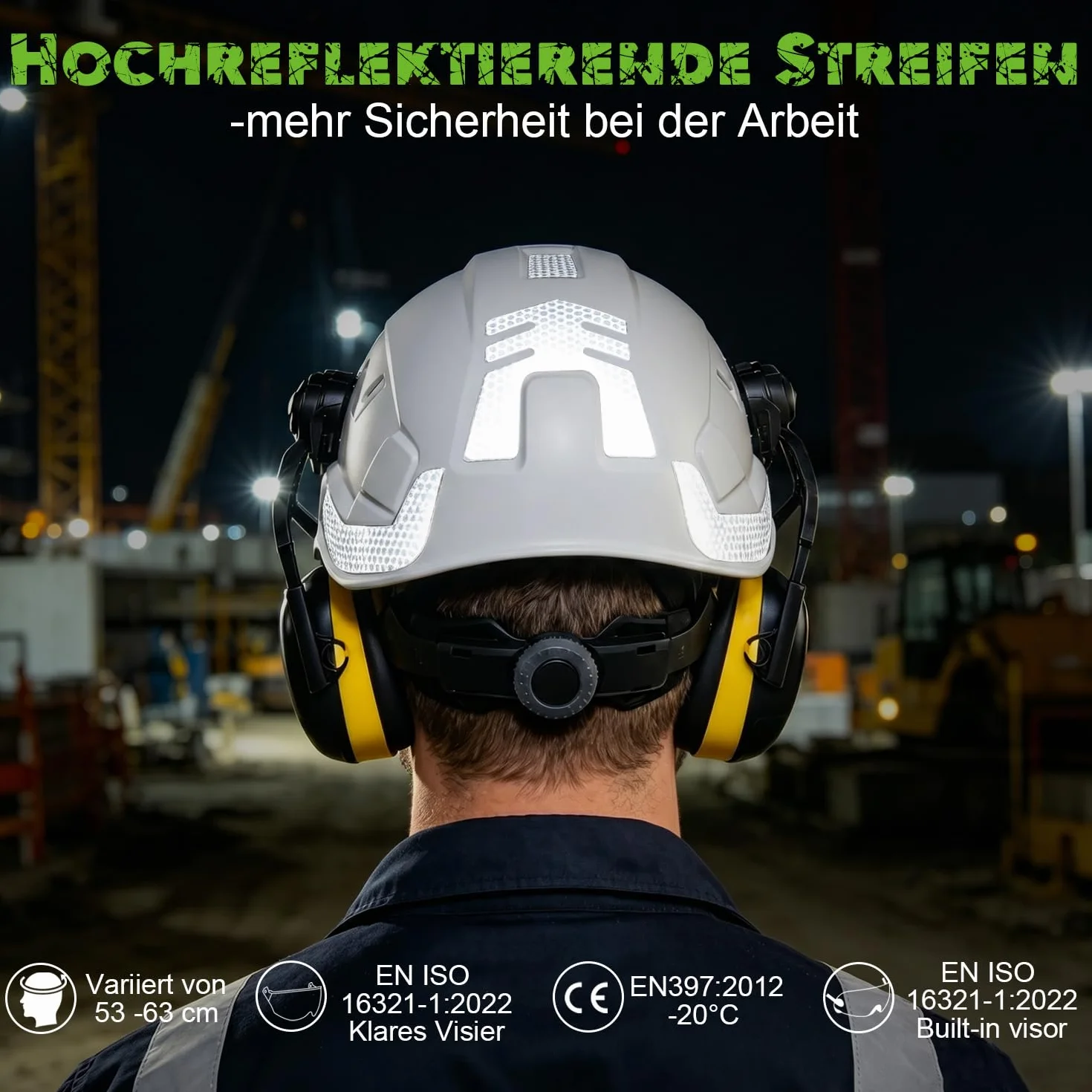 GREEN DEVIL Mervex kask ochronny – kask leśny z podwójnymi okularami ochronnymi EN166 i tłumikiem EN352 SNR32dB, certyfikat EN397, materiał ABS, unisex, do prac ogrodowych, wyrębów drewna i na placu