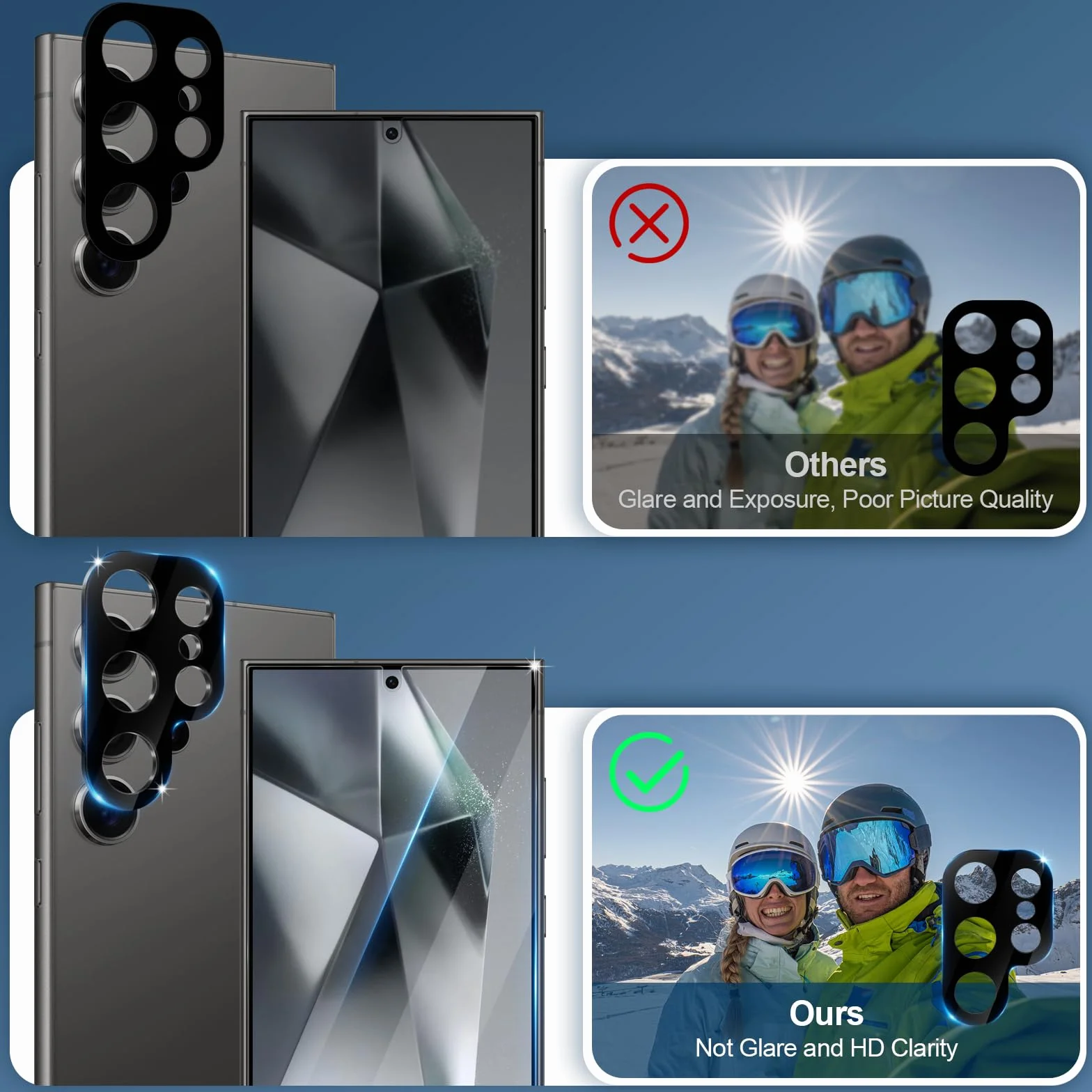 GiiYoon [3+2 sztuki szkła hartowanego do Samsung Galaxy S24 Ultra 5G, 3 sztuki ochronne na ekran i 2 osłony tylnej kamery, twardość 9H, bez pęcherzyków, ochrona przed zarysowaniami
