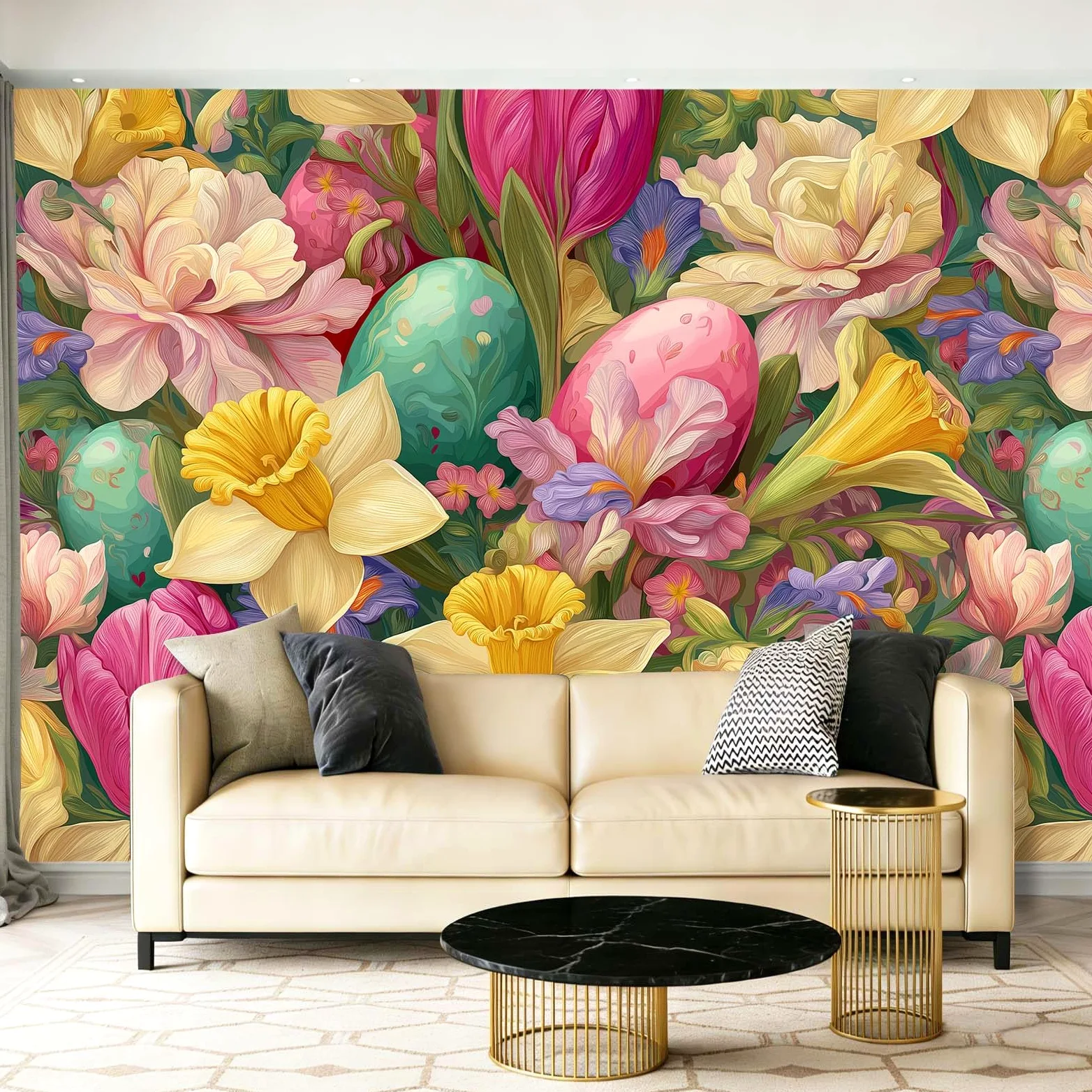 Fototapety Akwarela Tulipany Rośliny Żonkile Kolorowe Włóknina Tapeta Dekoracja Salon Sypialnia Biuro, 300 x 210 cm
