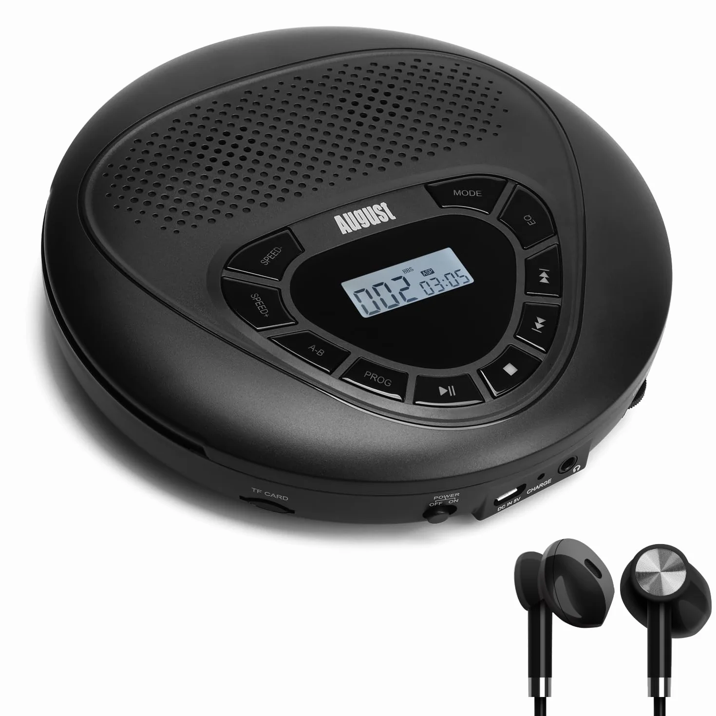 August SE10 Przenośny odtwarzacz CD z głośnikiem AUX MP3 Micro SD Korektor Antywstrząsowy Czarny