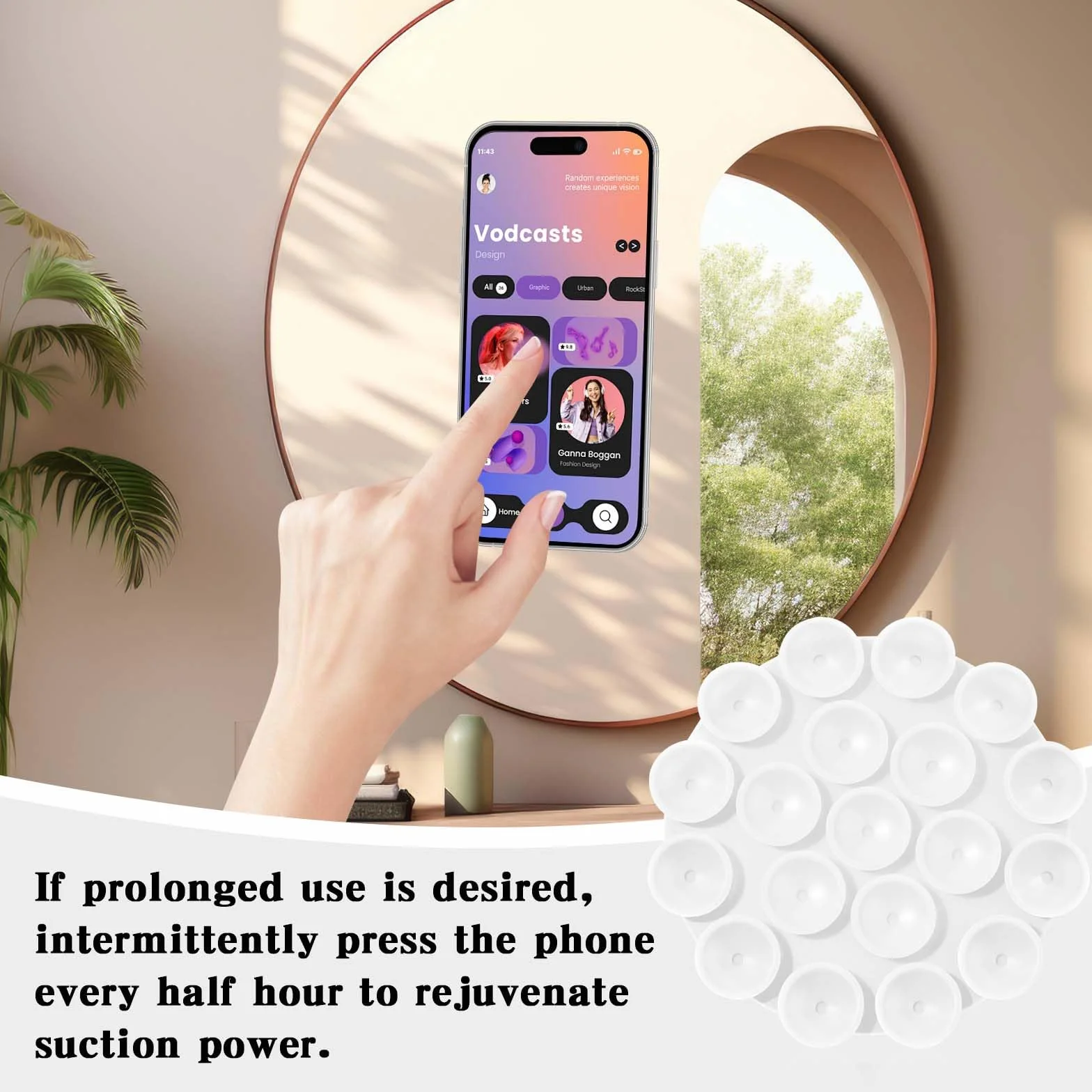 2 silikonowe przyssawki uchwyt na telefon, samoprzylepne, antypoślizgowe lusterka, uchwyt na telefon komórkowy do nagrywania filmów i selfie pod prysznic (biały)