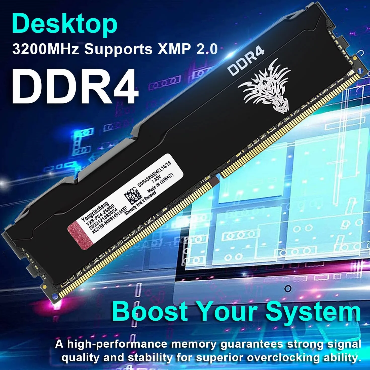 Yongxinsheng Zestaw DDR4 3200 MHz 32 GB (2 x 16 GB) Desktop RAM PC4-25600 XMP 2.0 UDIMM CL16