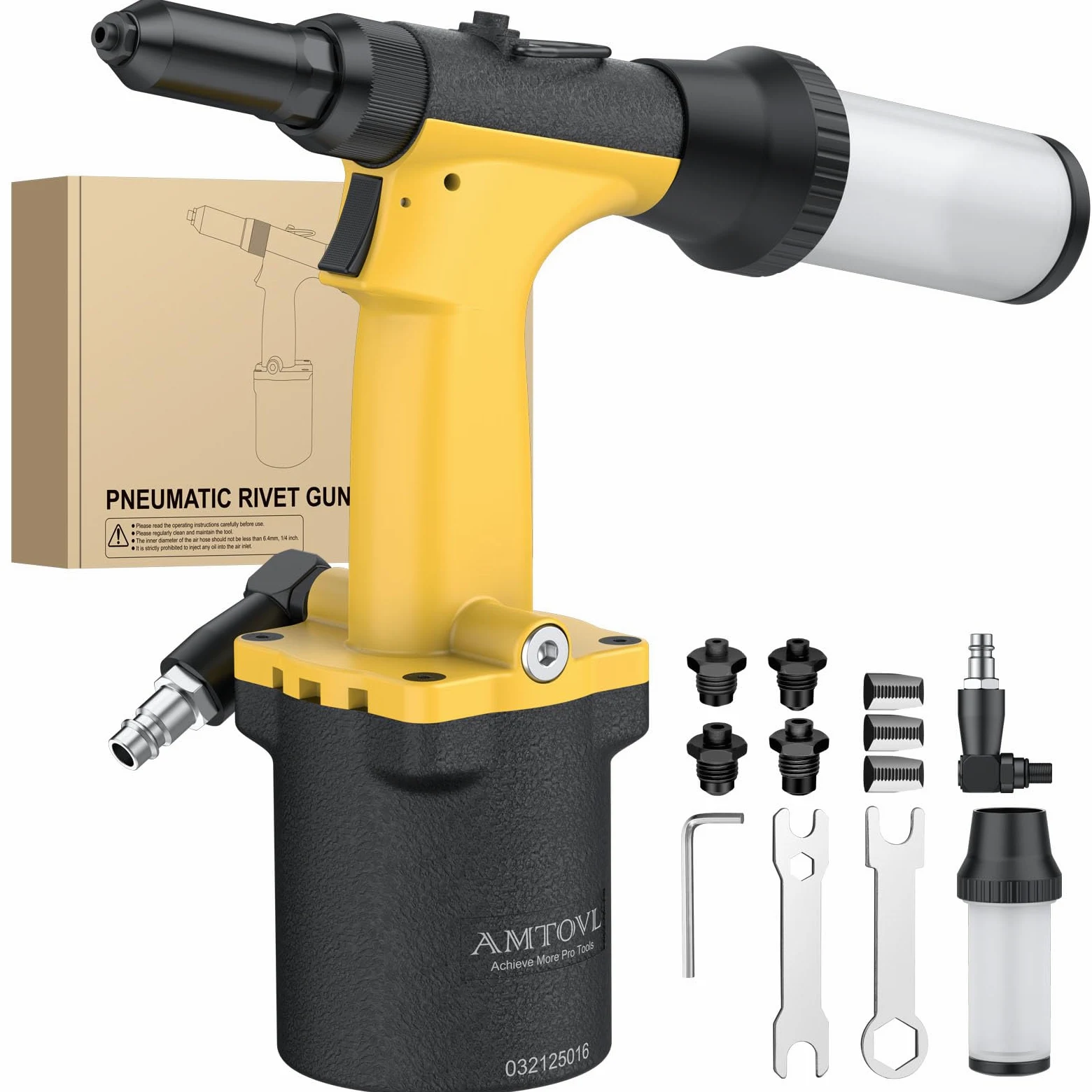 AMTOVL Nitownica pneumatyczna - 1000 KGF pneumatyczna nitownica nitownica pneumatyczna zestaw nitów powietrznych 2,4 mm 3,2 mm 4,0 mm 4,8 mm trwała nitownica pneumatyczna do produkcji