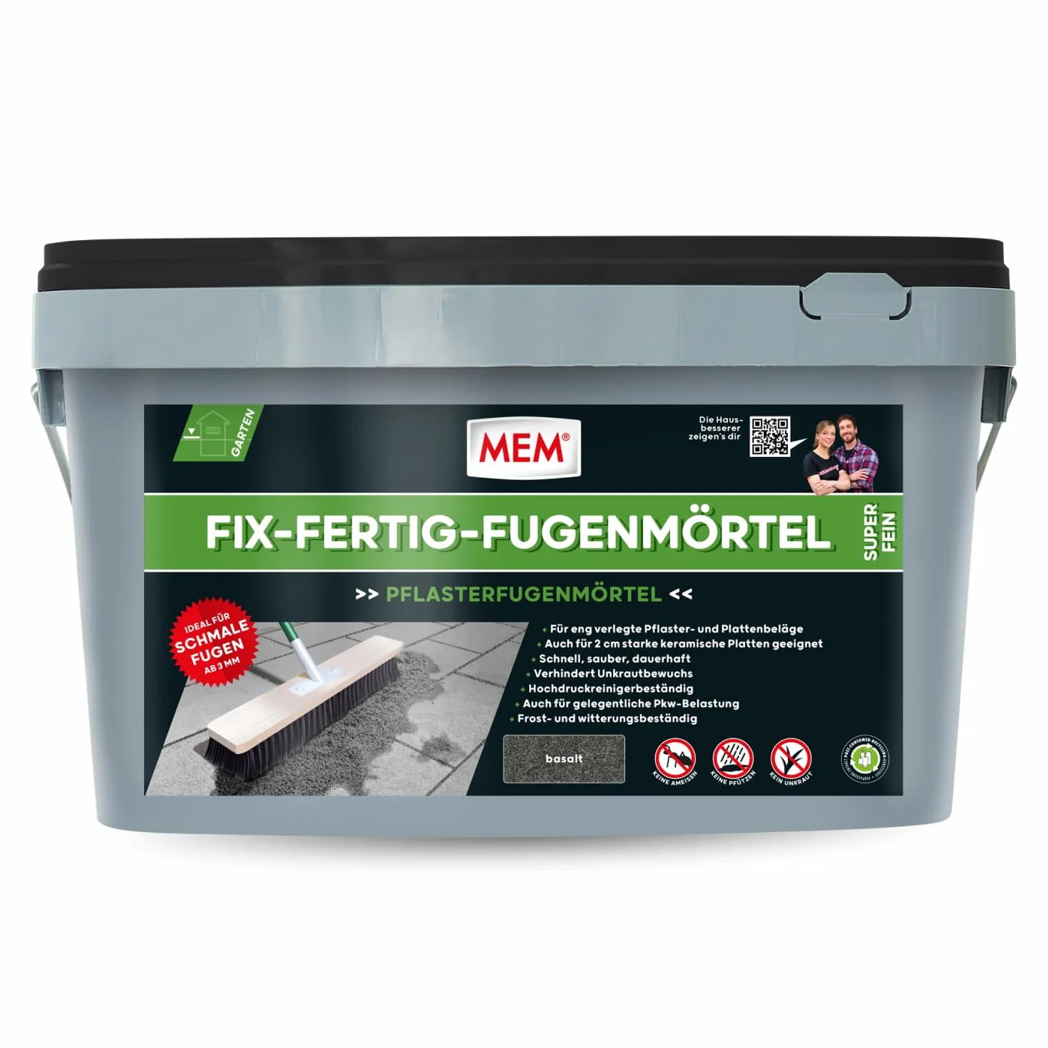 MEM Fix-Fertig, drobna zaprawa do fug – 20 kg – gotowa do użycia zaprawa do szczelnych fug od 3 mm – odporna na mróz i warunki atmosferyczne – do kamienia naturalnego, betonu, klinkieru i ceramiki