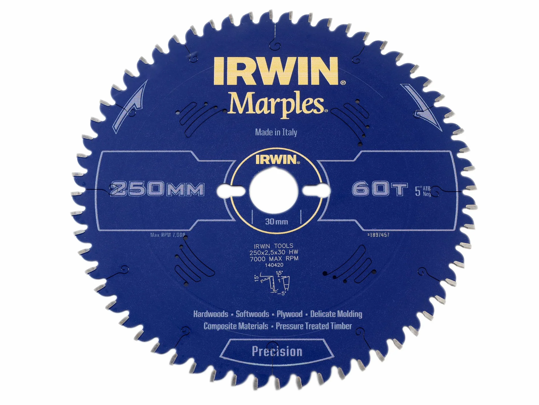 IRWIN IRW1897457 250 x 30 mm 60-zębowy Irwin Marples tarcza do piły tarczowej z mieleniem do zębów ATB/hak ujemny