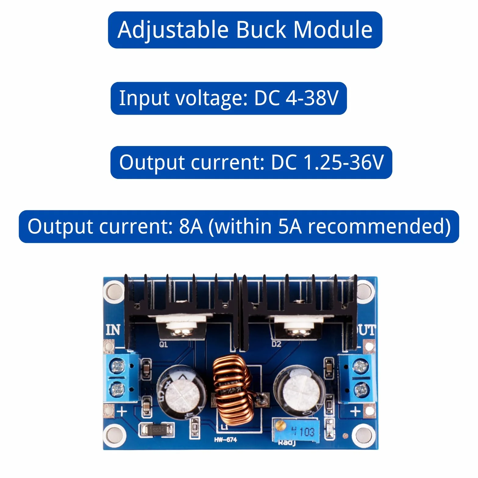 DC-DC Step Down Buck Converter 5V 9V 12V 24V 8A Regulator Napięcia Power Supply Module