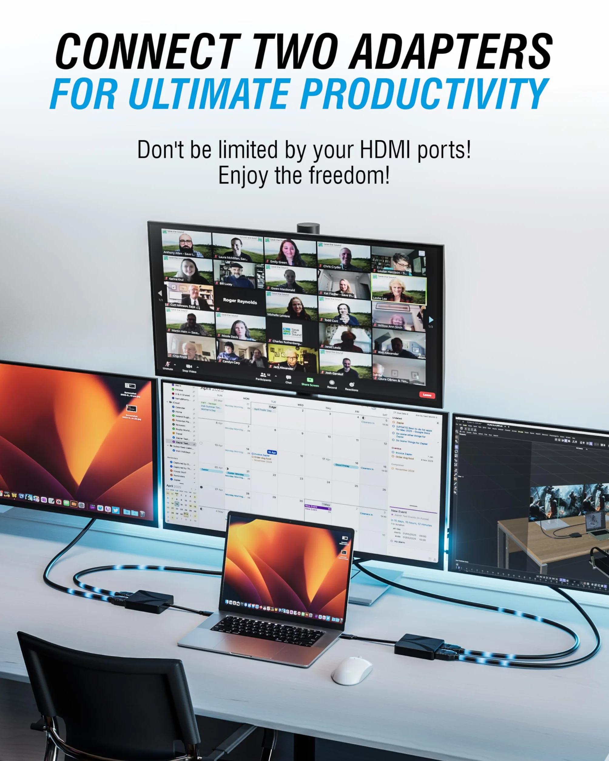 SABRENT Podwójny adapter HDMI z DisplayLink for Mac – adapter USB-C/A na podwójny monitor HDMI, rozszerzony wyświetlacz 4K przy 60 Hz, dźwięk stereo/5.1, obsługa HDCP, aluminiowa obudowa (DA-CA2H)