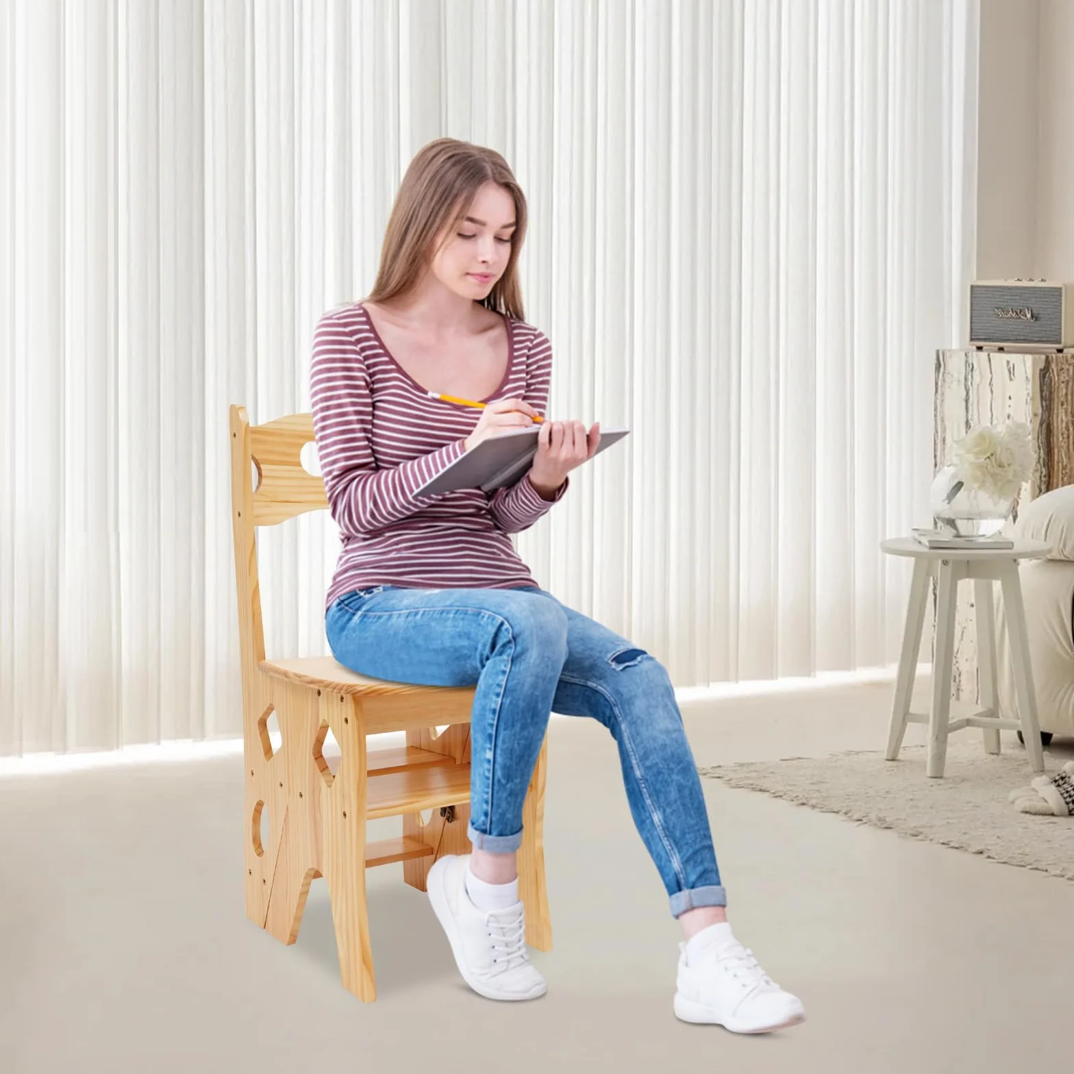 Składane krzesło biblioteczne 4-stopniowy taboret z drewna sosnowego nośność 100 kg