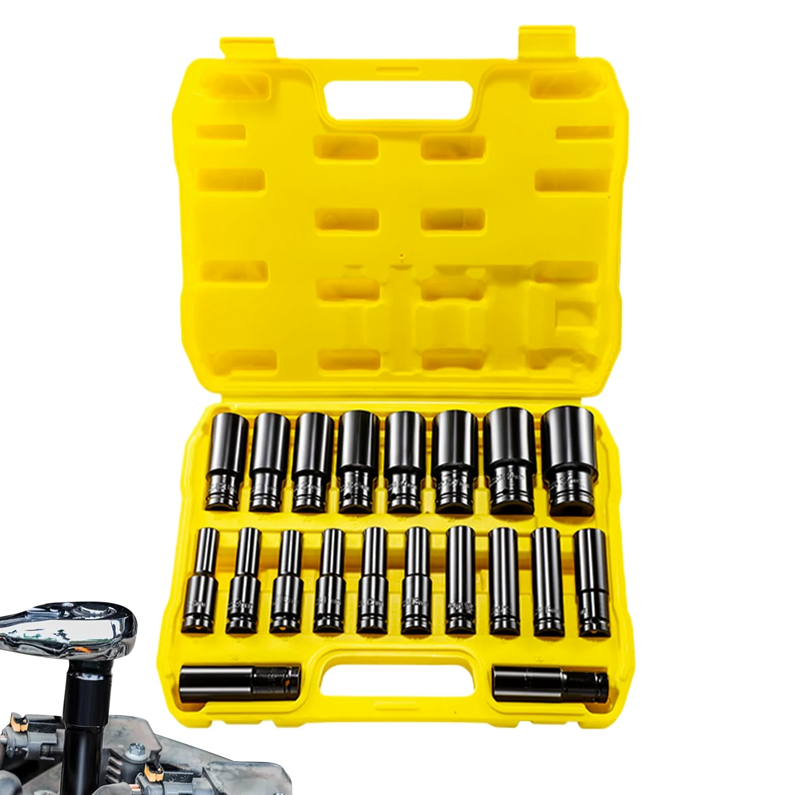 Głębokie nakrętki | Zestaw kluczy nasadowych 8-32 mm z adapterem 13 mm - 20 sztuk adaptera przedłużającego 12,7 mm do mechaniki samochodowej i napraw przemysłowych