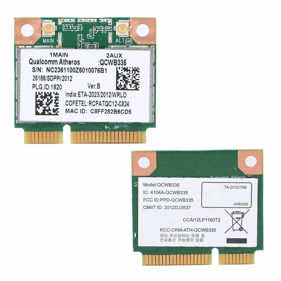 ASHATA Karta sieciowa Qualcomm Atheros AR9565 QCWB335 150M Mini PCI-E bezprzewodowa Bluetooth 2,4 G dla DELL