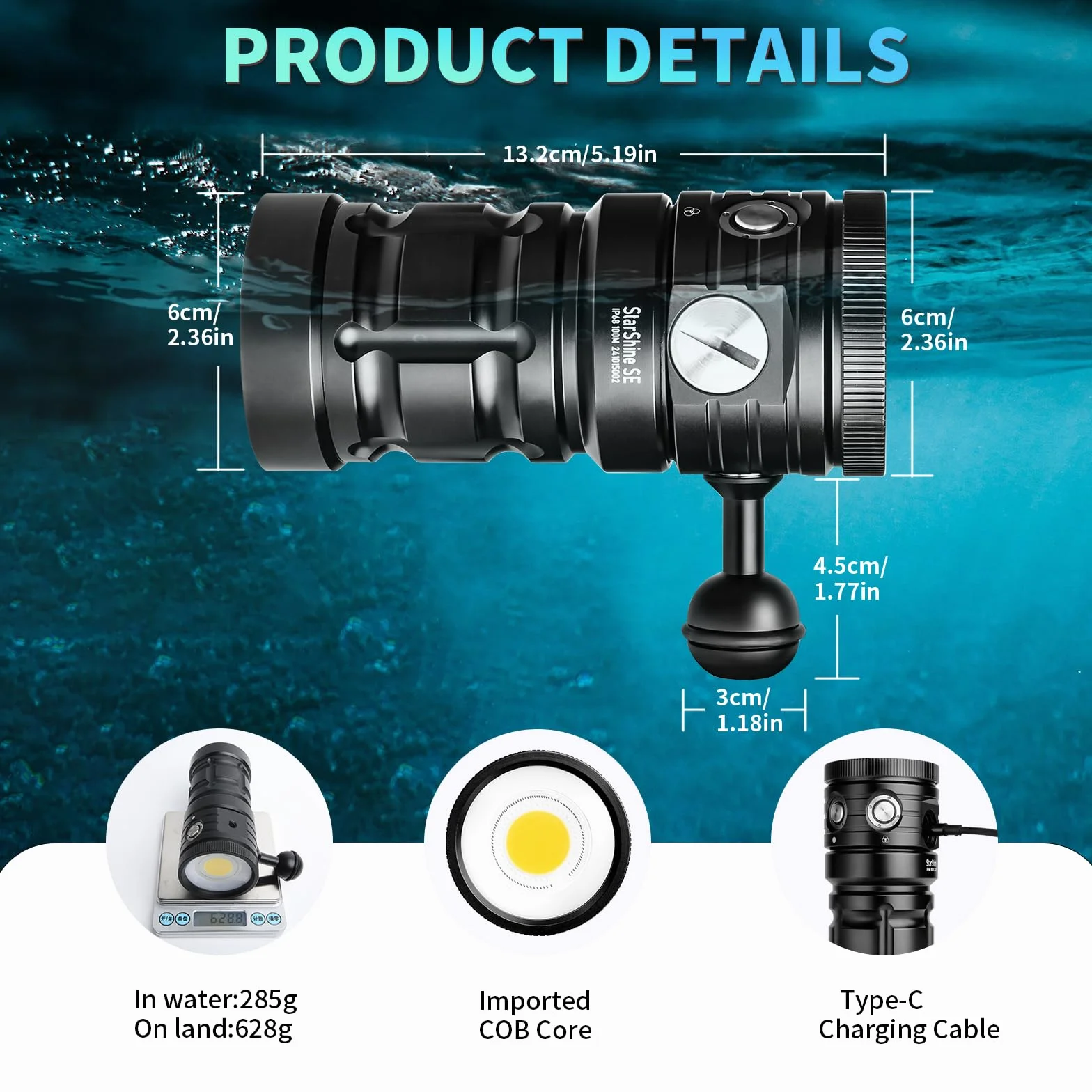 Starshine SE 7500 Lumens Dive Light profesjonalna lampa podwodna 92 CRI 5200K biały światło USB-C