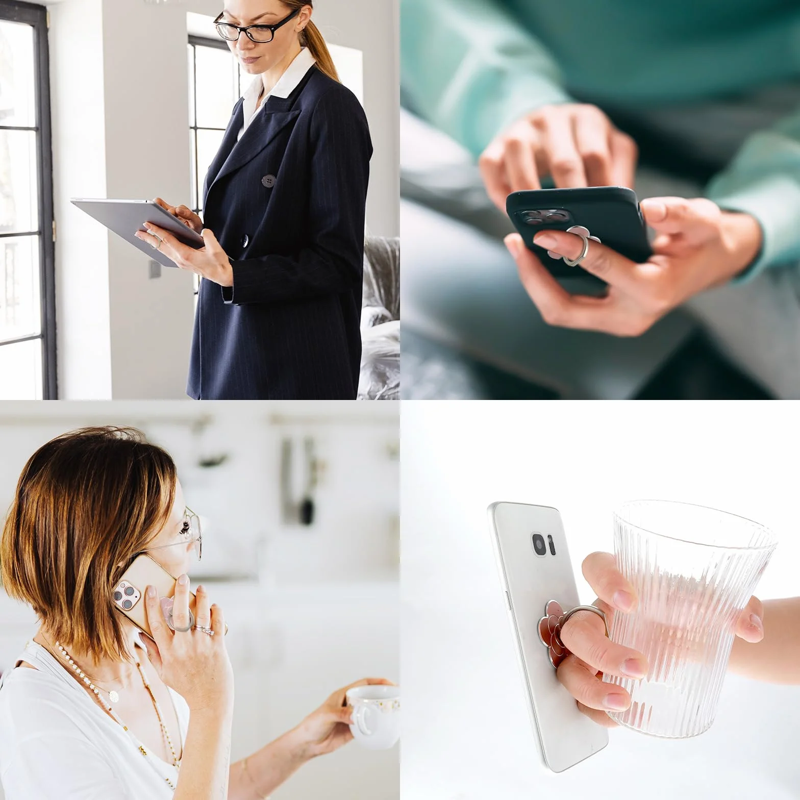 Sibba 2 szt. Uchwyt na telefon komórkowy, podpórka, kwiat, pierścień, stojak, metalowe, uniwersalne akcesoria, kompatybilne ze smartfonem, telefonami komórkowymi, etui na telefon (srebrne, różowe