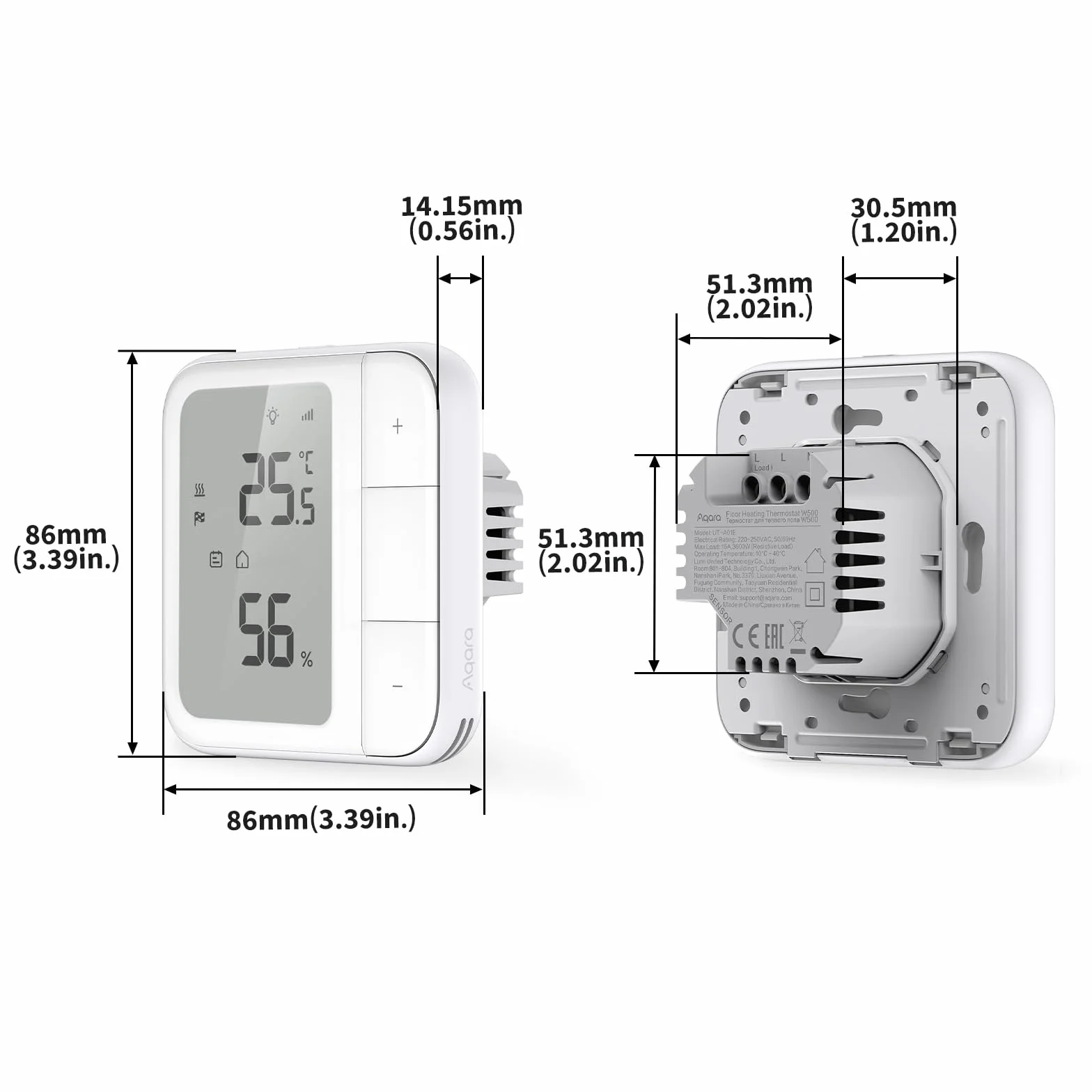 Aqara W500 Termostat Do Ogrzewania Podłogowego, 16 A, Thread/Zigbee, Matter, Czujnik NTC