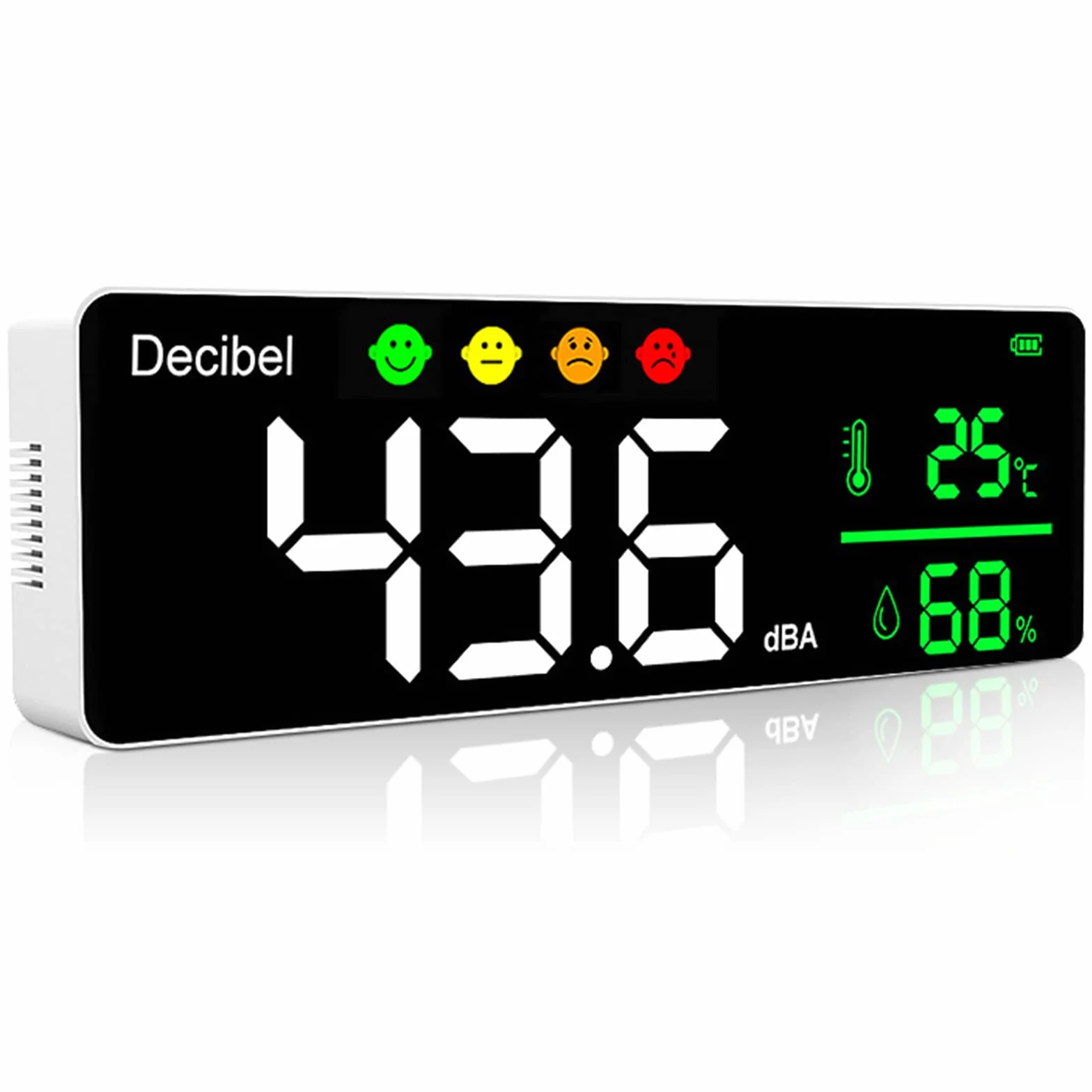 XFDE-T4-DM1306D-C cyfrowy miernik poziomu dźwięku, miernik poziomu dźwięku, wiszący na ścianie, duży wyświetlacz LED, wskaźnik 11 cali, pomiar temperatury, wilgotności z symbolami alarmu