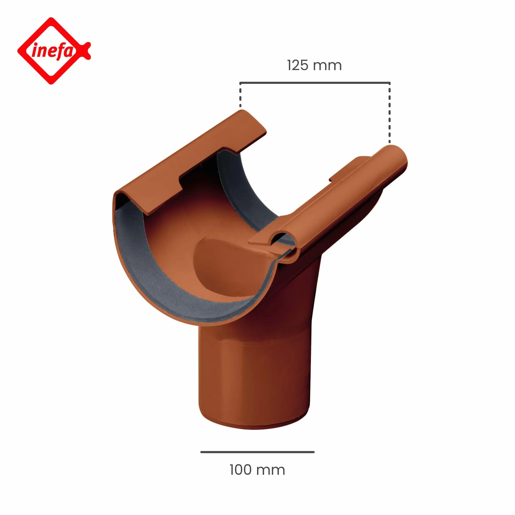 INEFA Kielich wpustu, półokrągły, PVC 125/100mm brązowy Akcesoria do rynien z hakiem, prostymontaż na wcisk,made in Germany