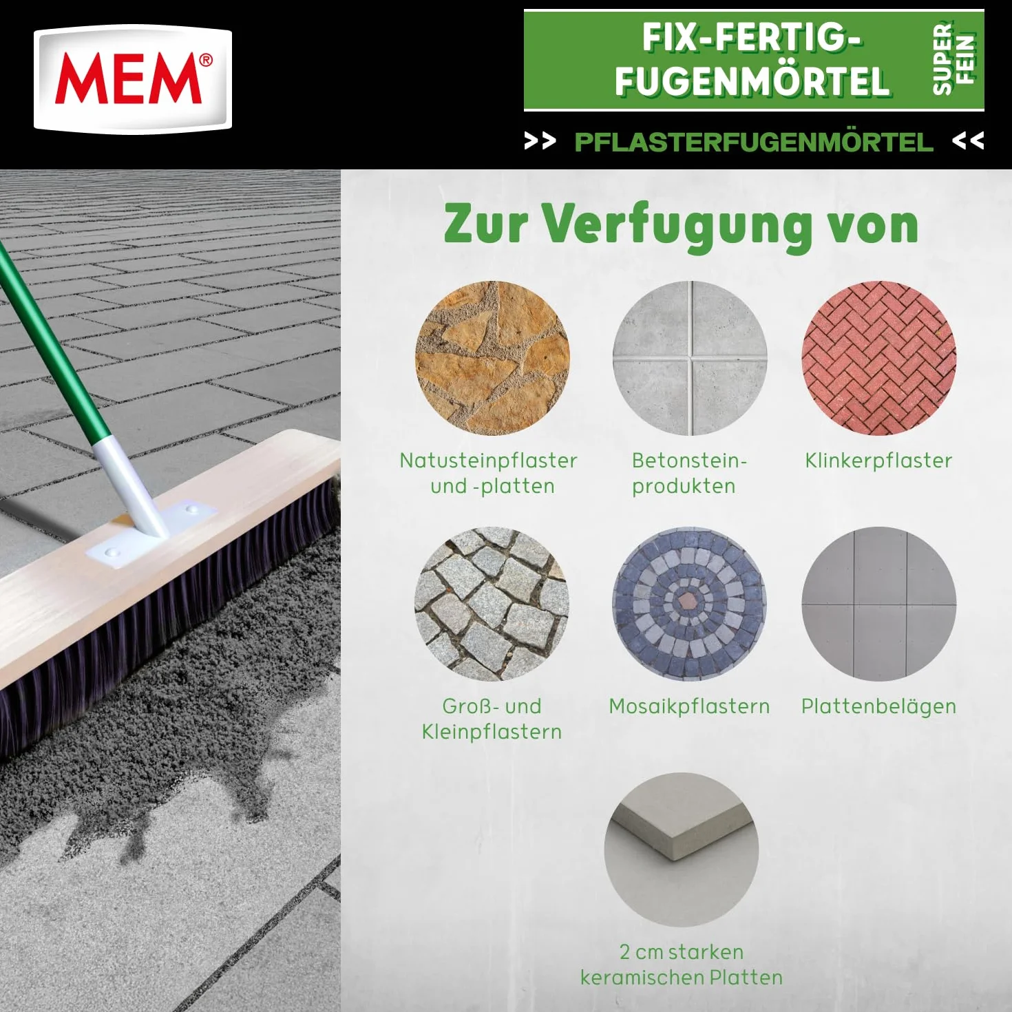 MEM Fix-Fertig, drobna zaprawa do fug – 20 kg – gotowa do użycia zaprawa do szczelnych fug od 3 mm – odporna na mróz i warunki atmosferyczne – do kamienia naturalnego, betonu, klinkieru i ceramiki