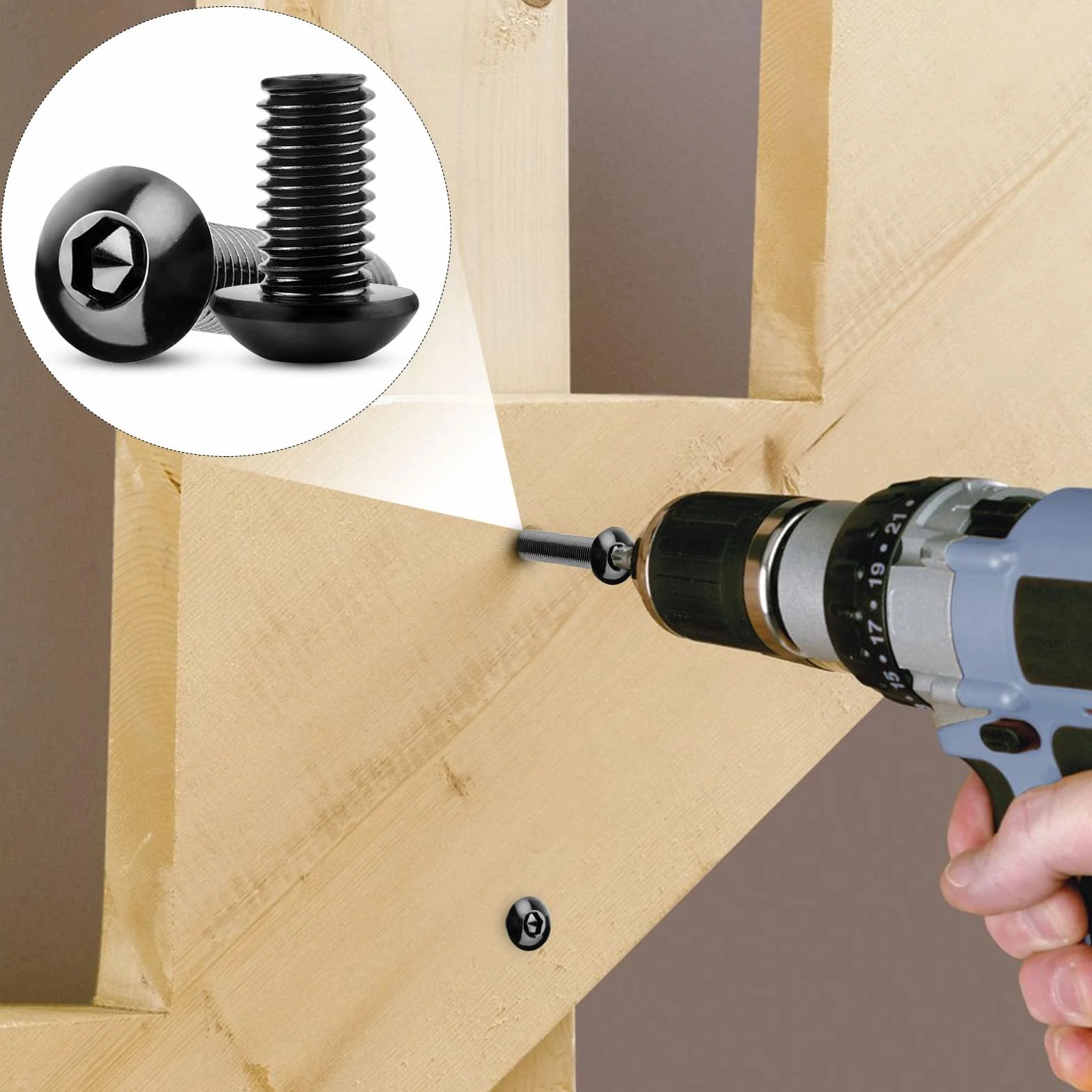 10 sztuk śrub z łbem soczewkowym M8 x 60 mm czarne śruby z łbem płaskim M8 304 stal szlachetna z gniazdem sześciokątnym pełny gwint śruby meblowe do projektów DIY, napraw mebli, montażu