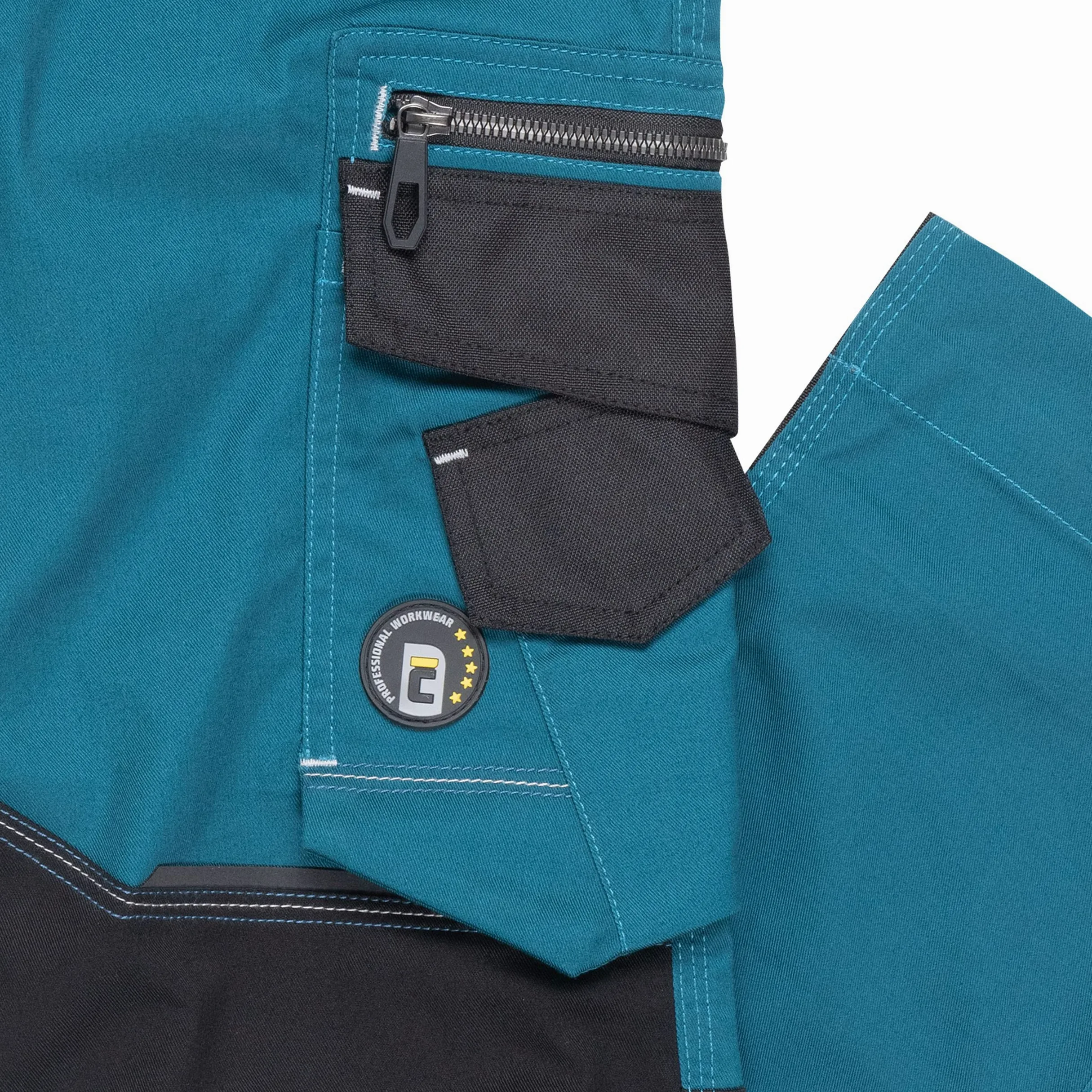 CERVA Neurum PFM PFM Elastyczne spodnie robocze slim fit z wieloma kieszeniami ze wzmocnieniem Cordury na kolanach i odblaskowymi detalami Rozmiar 50, Petrol Blue