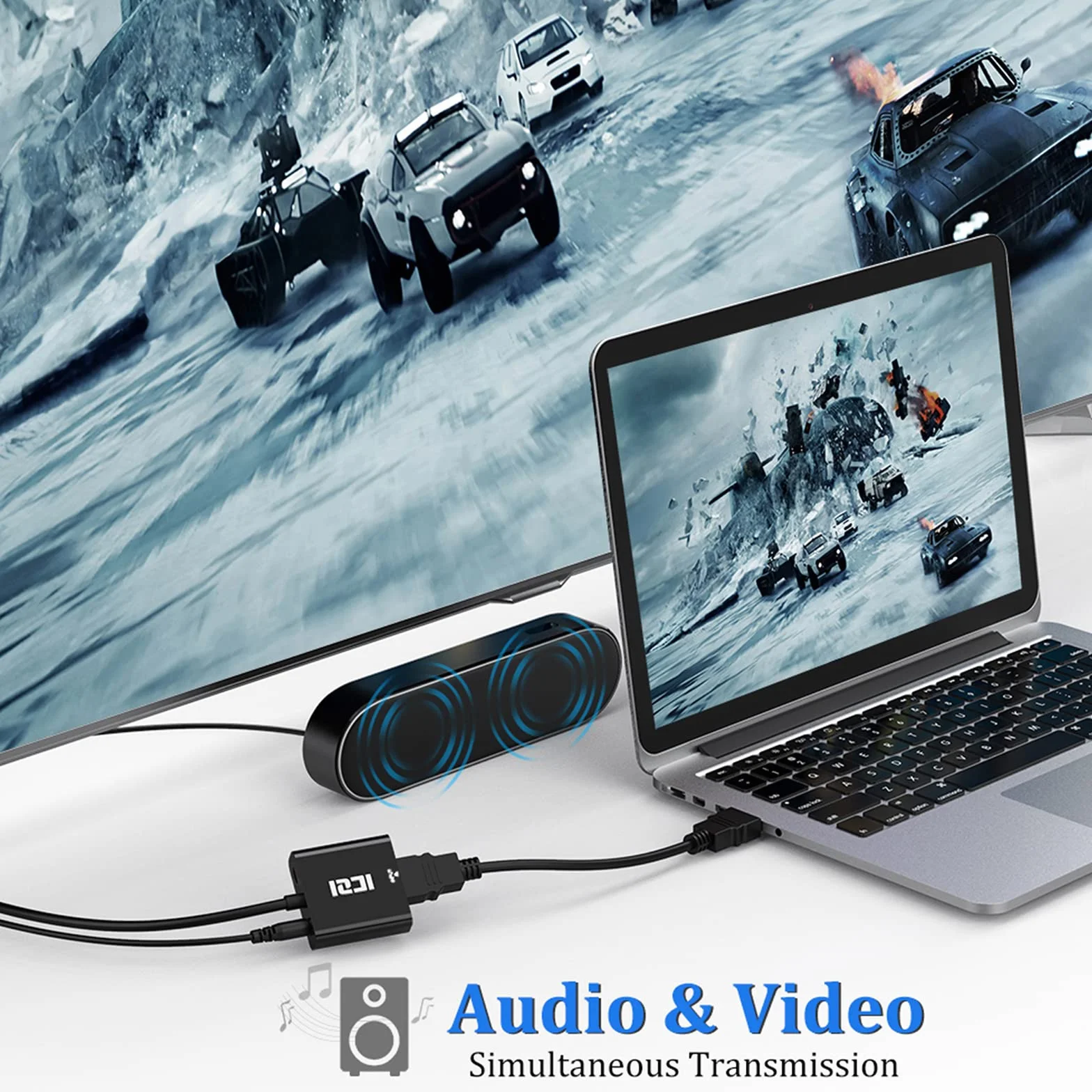 ICZI Adapter HDMI na VGA 1080P z gniazdem audio 3,5 mm, aktywny konwerter HDMI żeński na VGA męski do TV Stick, HDTV, wyświetlacza, monitora, Chromebooka, 360, PS4 i innych