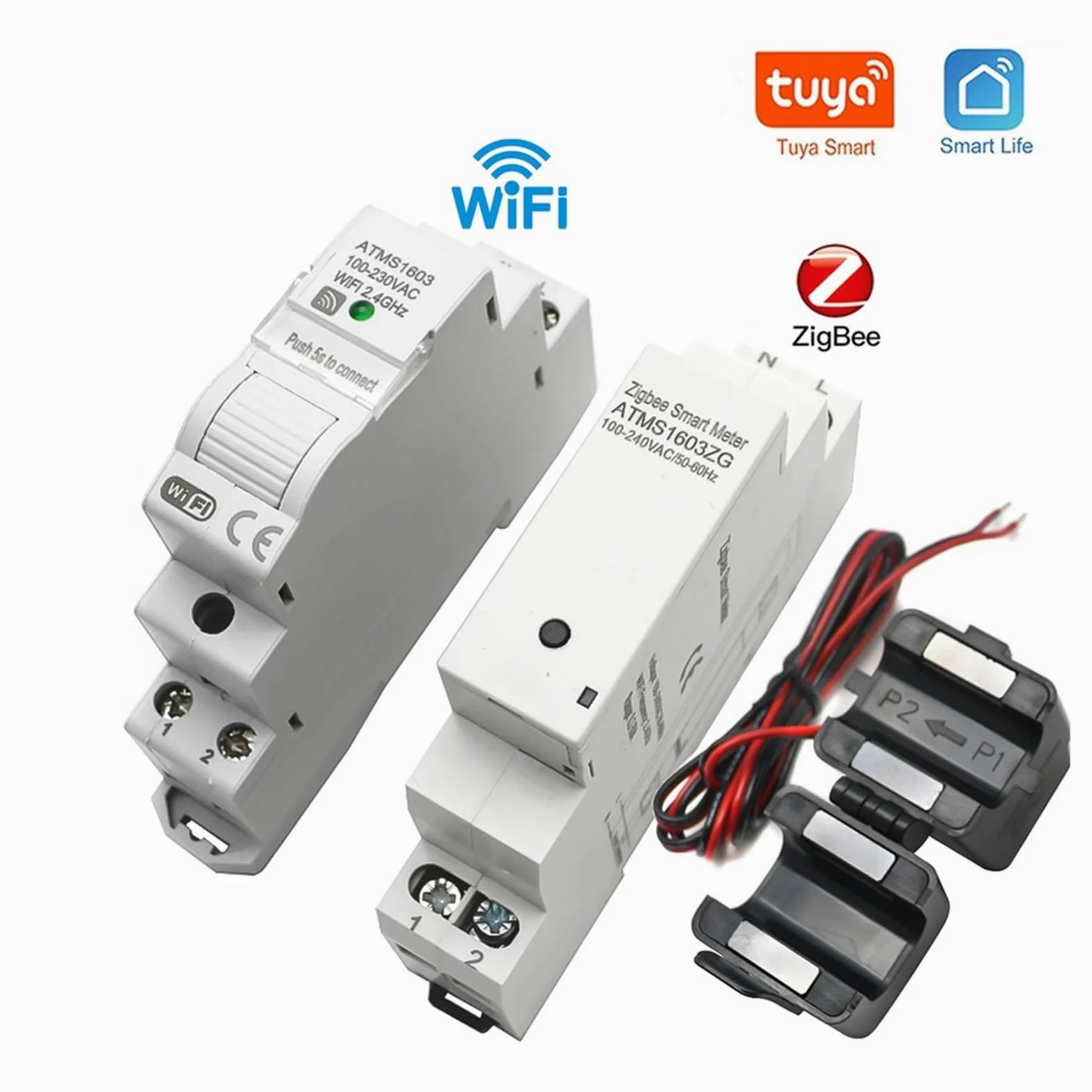 Tuya Smart WiFi Zigbee Licznik Energii Elektrycznej KWH Na Szynę Din Jednofazowy AC 50A 63A CT Miernik Prądu Przemiennego Aplikacja Monitor W Czasie Rzeczywistym Moc Monitorowanie Energii(Wifi,63A)