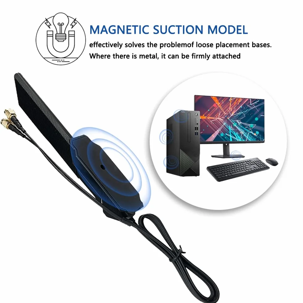 Gintai Antena WLAN PC WiFi 6E Tri-Band – 2,4 GHz/5 GHz/6 GHz, Antena WiFi 6E do routerów PC ASUS, komputerów, urządzeń do gier 2,4g/5g/5,8g/6g Wzmacniacze WLAN Podstawa magnetyczna składana (Czarna)