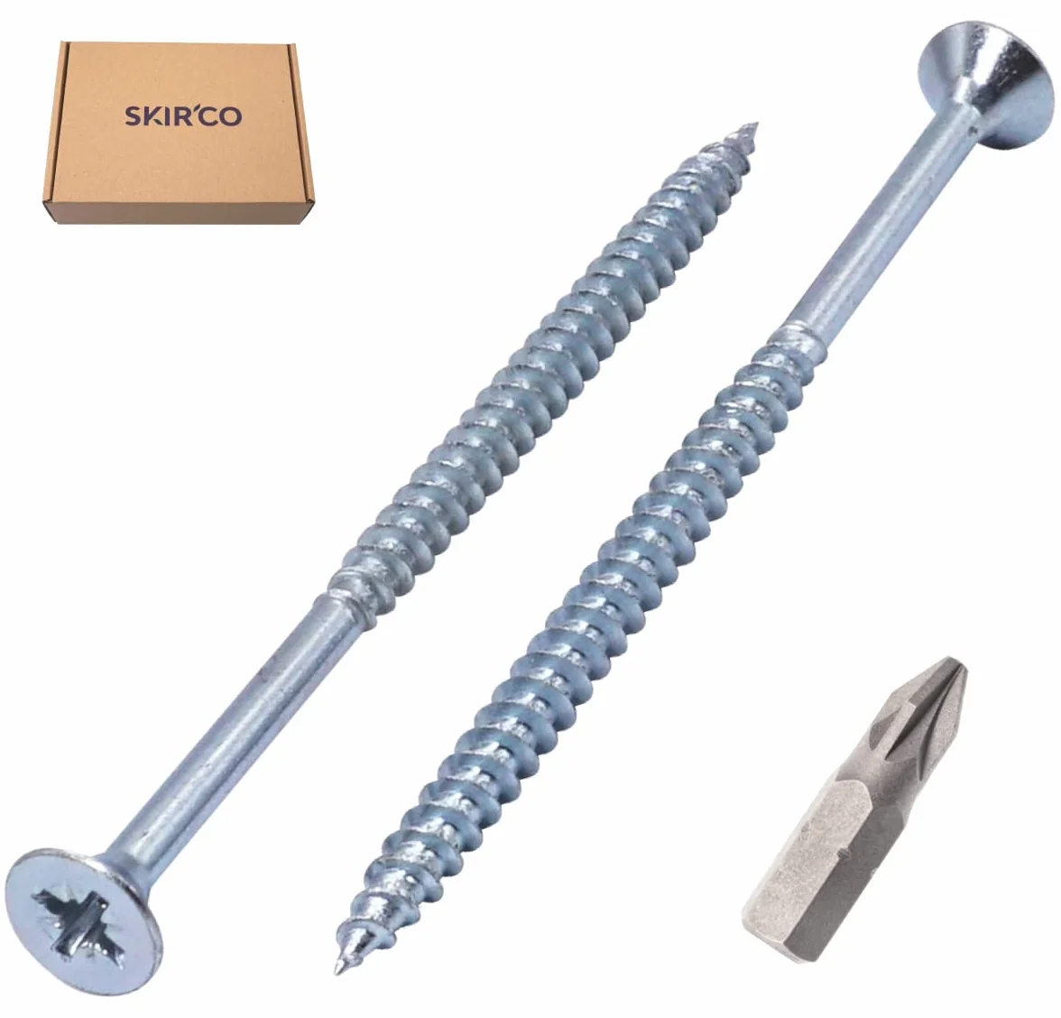 SKIR'CO (250 szt.) stal ocynkowana 5,0 x 80 mm srebrne wkręty do drewna, śruby do płyt wiórowych, częściowo gwintowane, głowica stożkowa Pozidriv