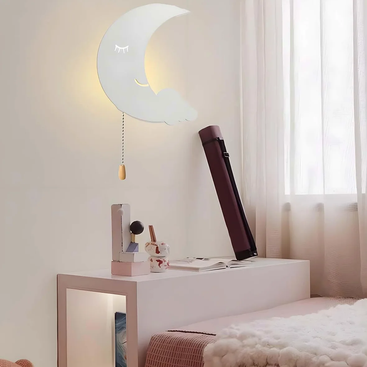 AoLa Kinkiet księżycowy LED 6W z przełącznikiem wewnętrzna lampa ścienna do pokoju dziecięcego Nowoczesna lampa księżycowa o 3 temperaturach barwowych dekoracja pokoju dziecięcego lampka nocna