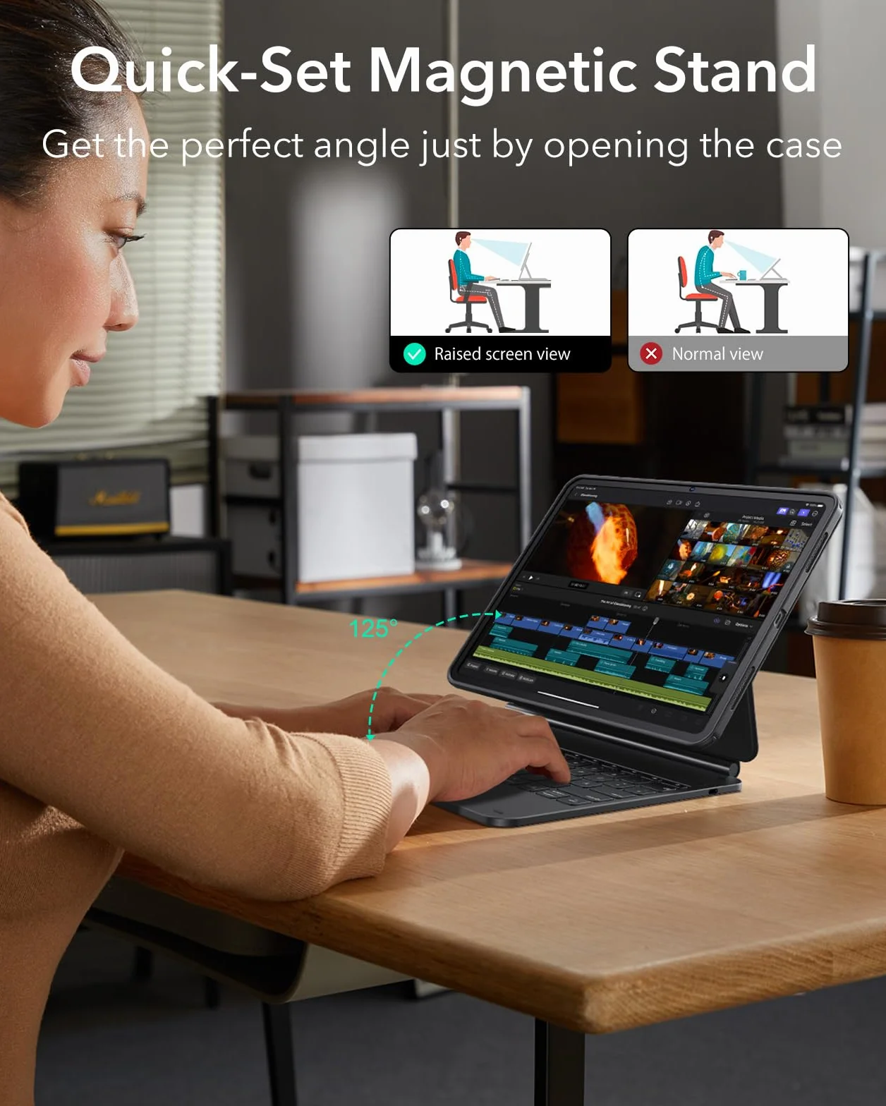 ESR iPad Air 13" (M3/M2, 2025/2024) etui na klawiaturę z regulowanym stojakiem magnetycznym, tryb wysoki/podwyższony, zdejmowane etui ochronne, seria Rebound 360, czarne