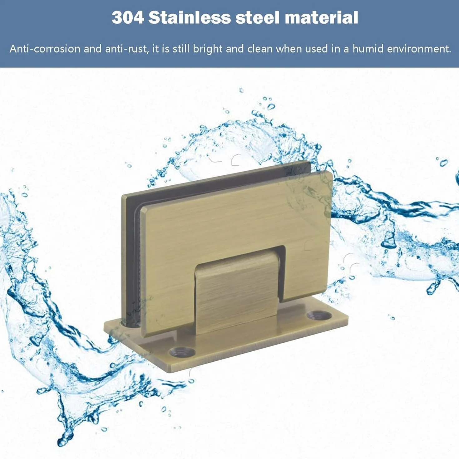 Glass Shower Door Hinges,Shower Glass Hinge,2 Pack 304 Stainless Steel Glass Door Hinges, Bronze 90° Swing Door Shower Hinges, 8-12mm Two-Way Bathroom Glass Clamp