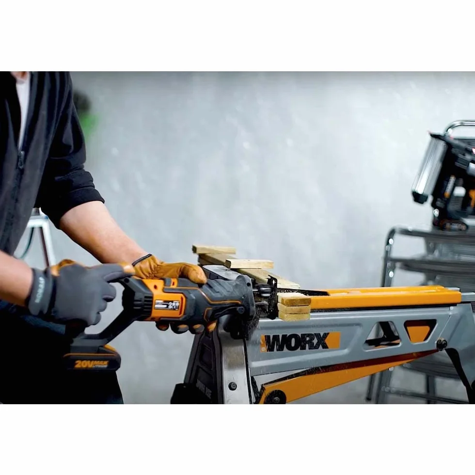 WORX WX500.9 Akumulatorowa Piła Szablasta 20 V, Piła Akumulatorowa do Cięcia Drewna, Pcw, Stali itp., Regulowana Płyta Podstawy, Zmienna Prędkość