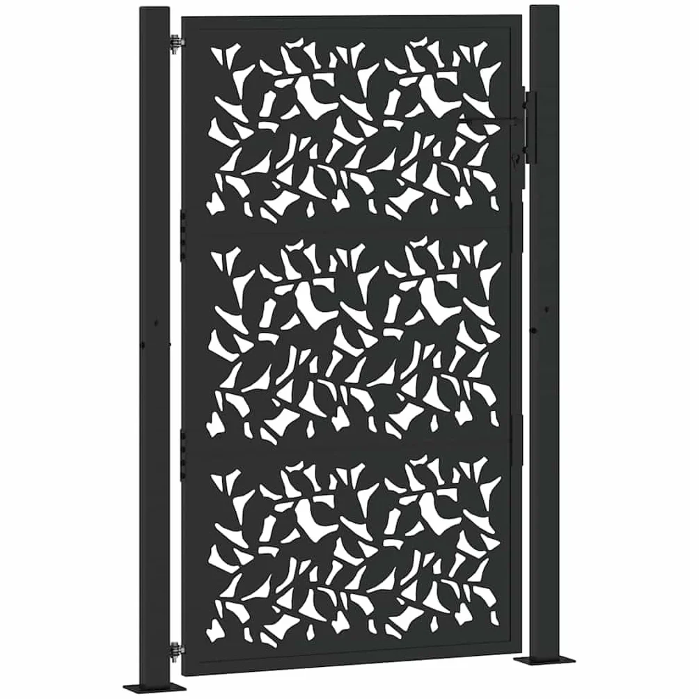 vidaXL Brama ogrodowa czarna 100x150 cm stalowy wzór liścia, brama ogrodzeniowa, brama zewnętrzna, brama metalowa, brama zabezpieczająca