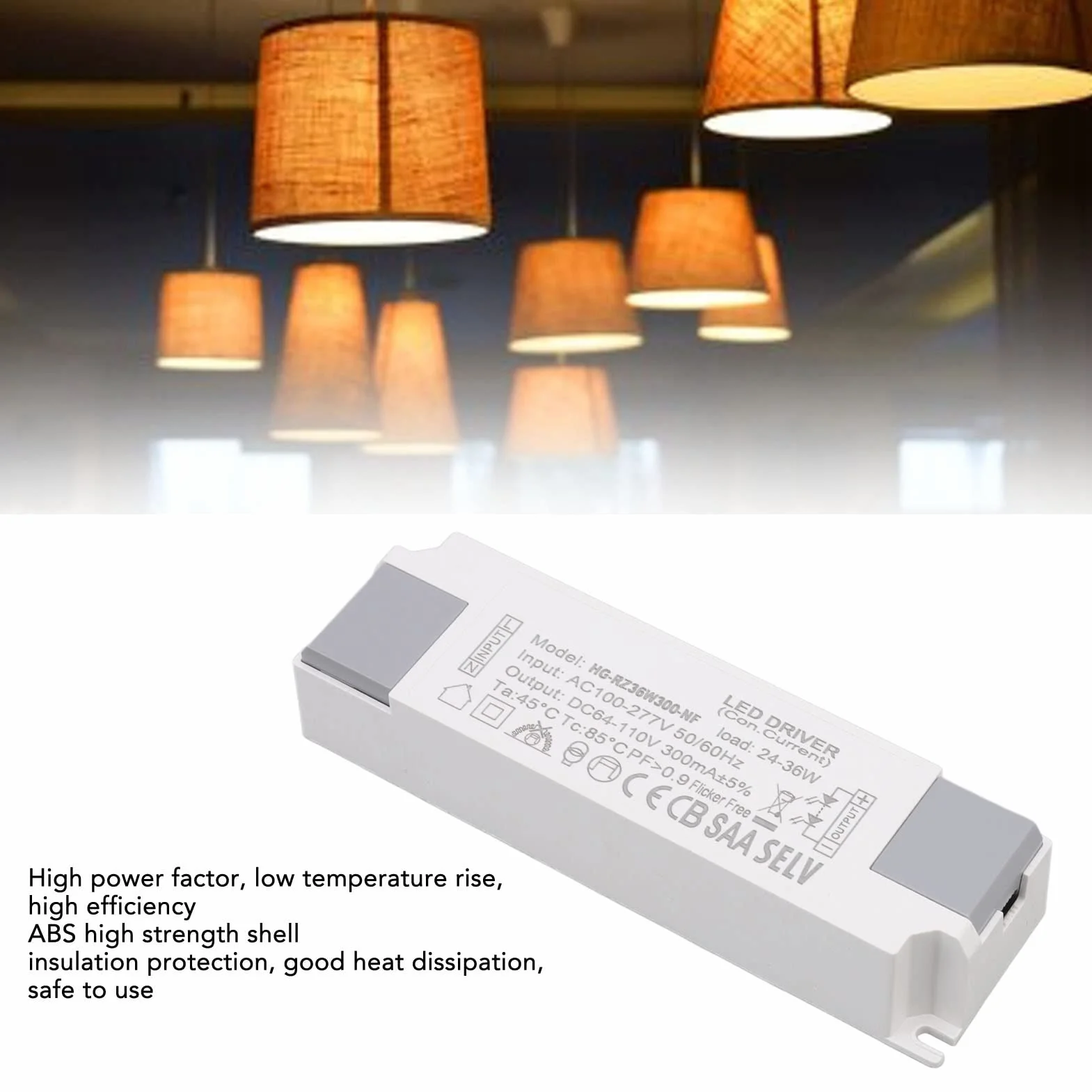 Syrisora ​​LED Driver Obciążenie Zasilanie Złącze Napędu Transformator do Oświetlenia LED 24-36W 300mA Wejście AC100-277V Wyjście DC64-110V