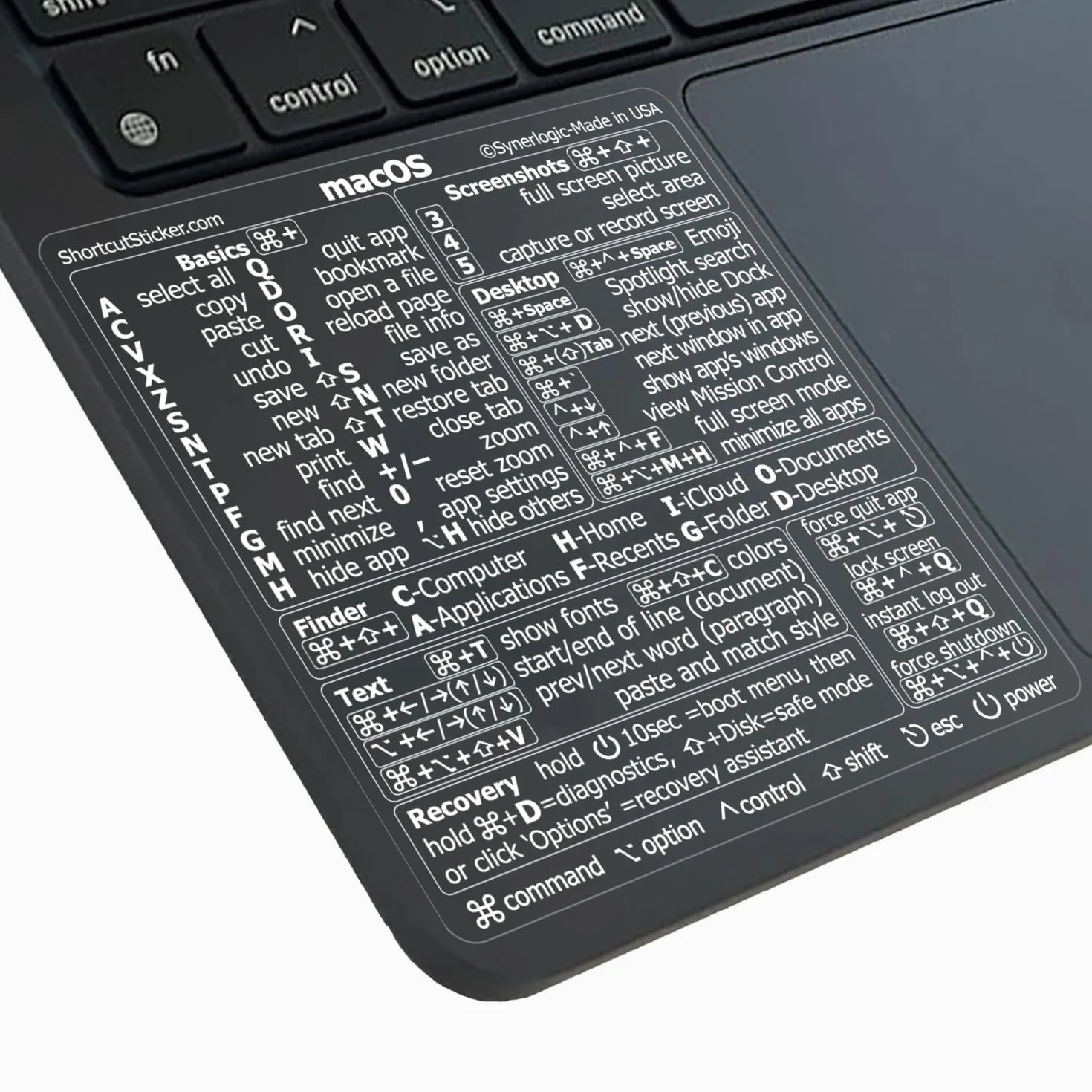 Synerlogic Naklejka na Skróty Mac OS - Przezroczyste Winylowe Naklejki na Klawiaturę MacBooka Air i Pro 33-40.6 cm