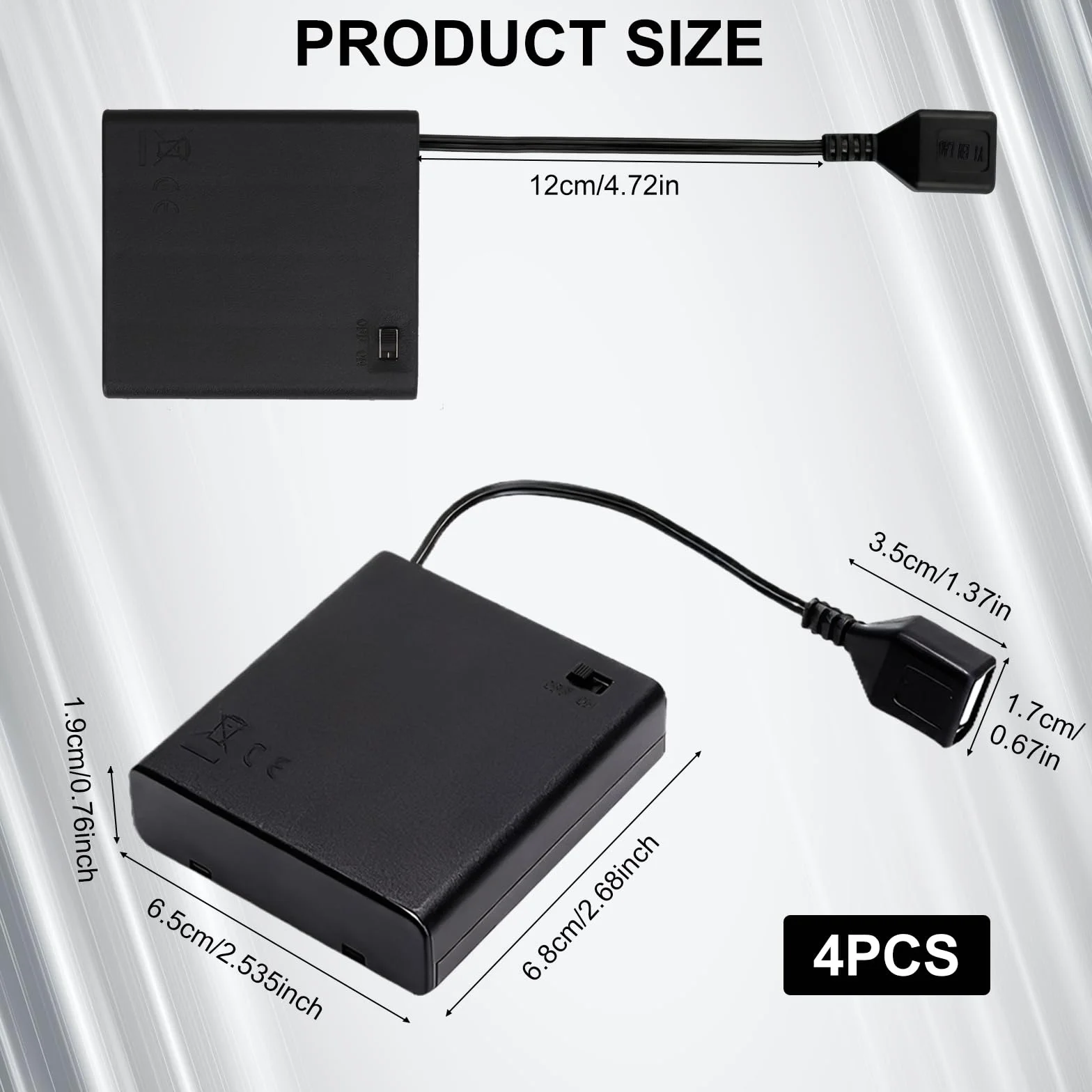 4 Sztuki Uchwytów na Baterie AA z Portem USB i Przełącznikiem, 6V, Tworzywo Sztuczne, 4 x 1,5V Pojemnik na Baterie do Samochodów RC LED