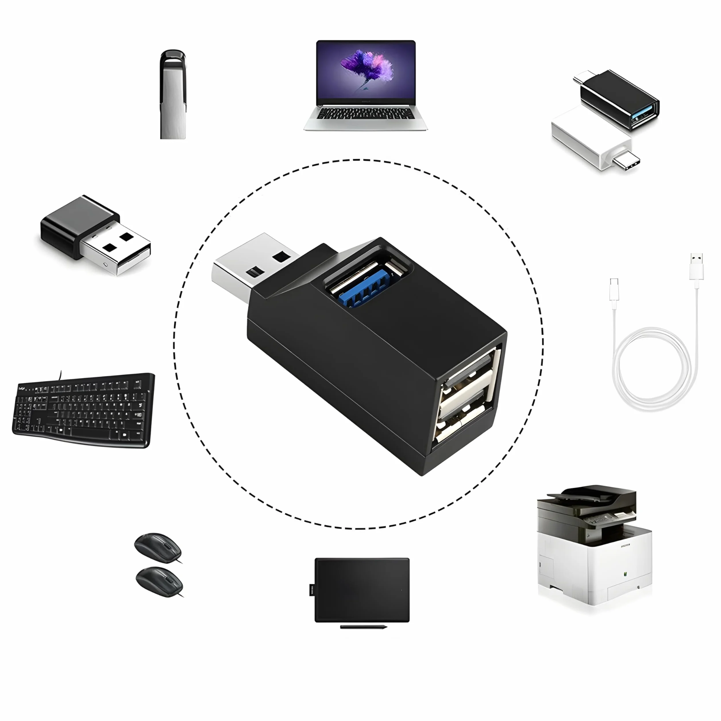 Retoo 3-Port USB Hub Stacja Dokująca 2x USB 3.0 1x USB 2.0 Adapter Rozgałęźnika