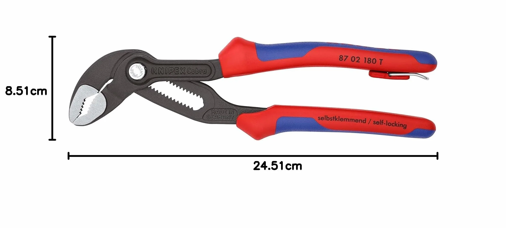 KNIPEX Cobra Szczypce nastawne do rur nowej generacji w blister fosforanowana, szara z wielokomponentowymi nasadkami, zaczep do, 87 02 180 T BK