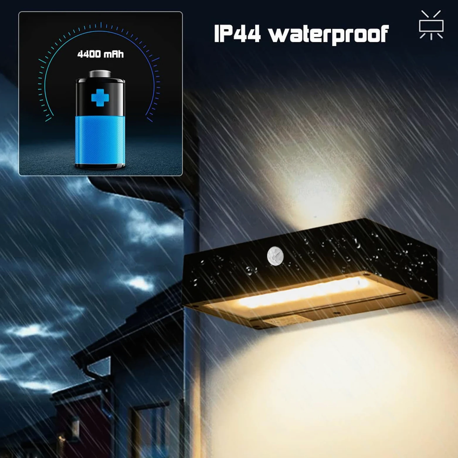 ACMHNC Zewnętrzna lampa solarna, zewnętrzna lampa słoneczna, 18 diod LED w górę i w dół zewnętrzna lampa solarna czujnik zmierzchu, bateria 4400 mAh, aluminium i szkło, ciepła biel