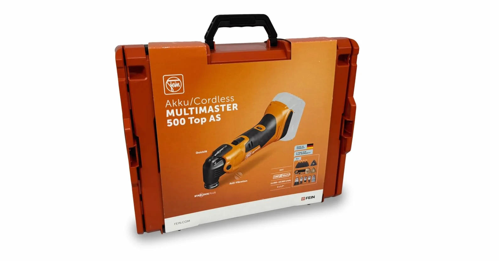 Fein Akumulator Multimaster AMM 500 Plus Top AS (18 V, bez akumulatora narzędzie wielofunkcyjne, StarlockPlus, AMPShare, w zestawie zestaw akcesoriów do piłowania/szlifowania w drewnie + metalu,
