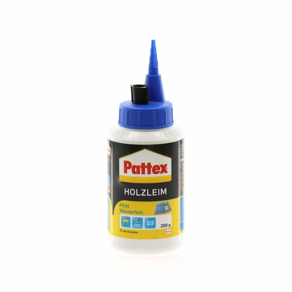 Pattex Klej do drewna, wodoodporny klej D3 o wysokiej wodoodporności – klej do drewna bardzo mocny do wszystkich rodzajów drewna – klej do drewna na schody, okna i lite drewno, 1 kg przezroczysty