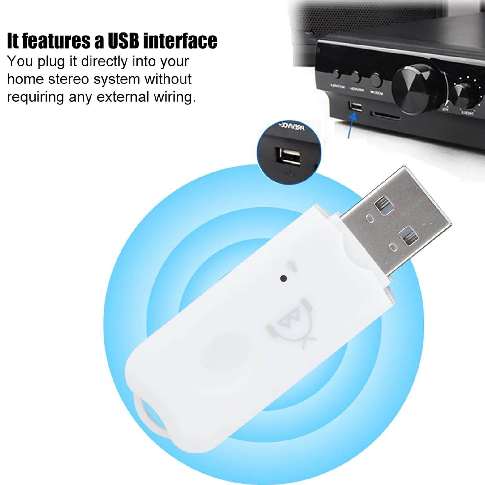 ASHATA Mini USB odbiornik Bluetooth Audio A2DP Music Adapter bezprzewodowy do samochodu AUX telefon komórkowy, adapter bezprzewodowy USB Bluetooth Obsługa odbiornika audio Bluetooth A2DP V1.2